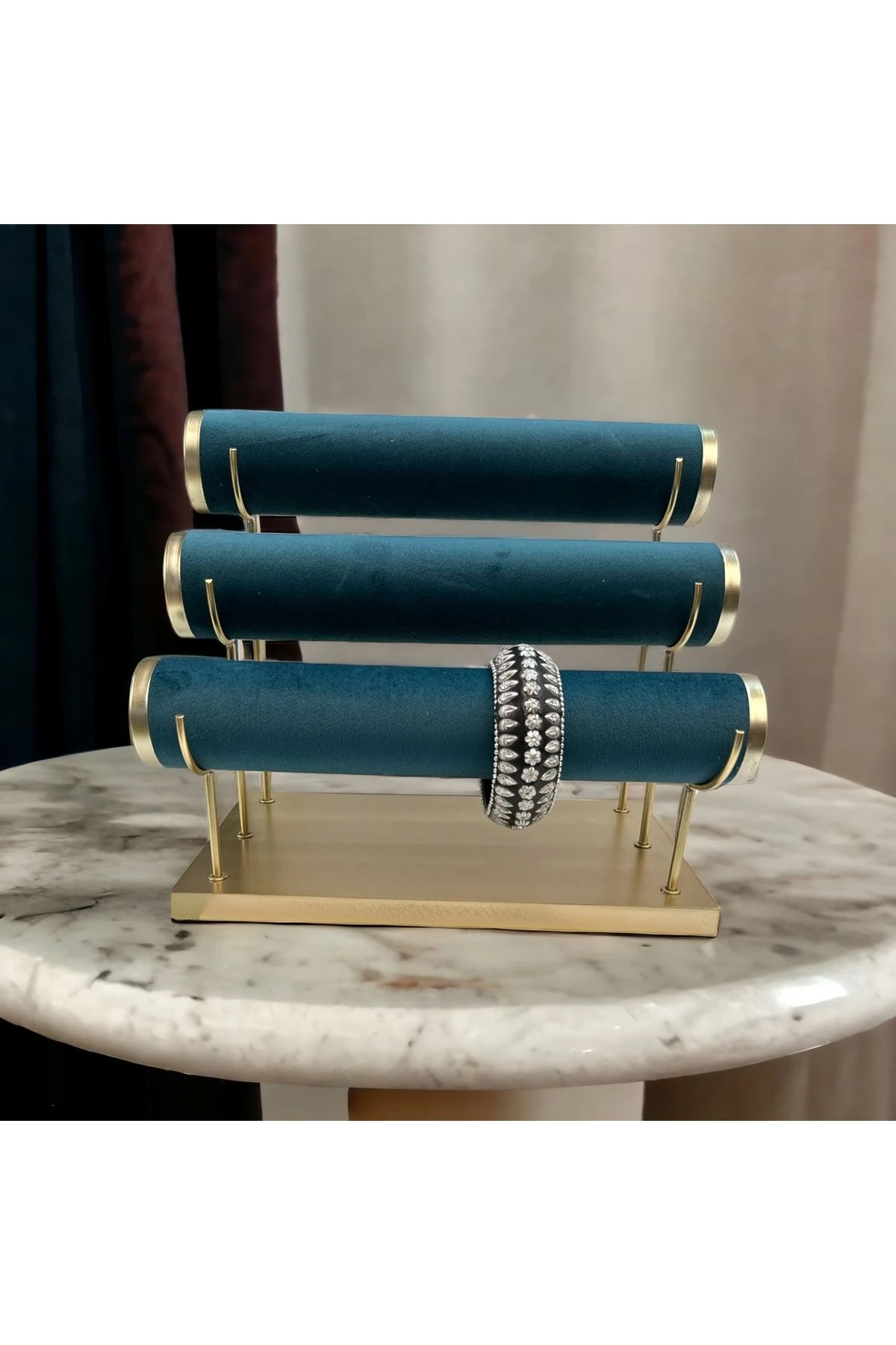 Takı Standı 3'lü Silindir Koyu Turkuaz Mavi