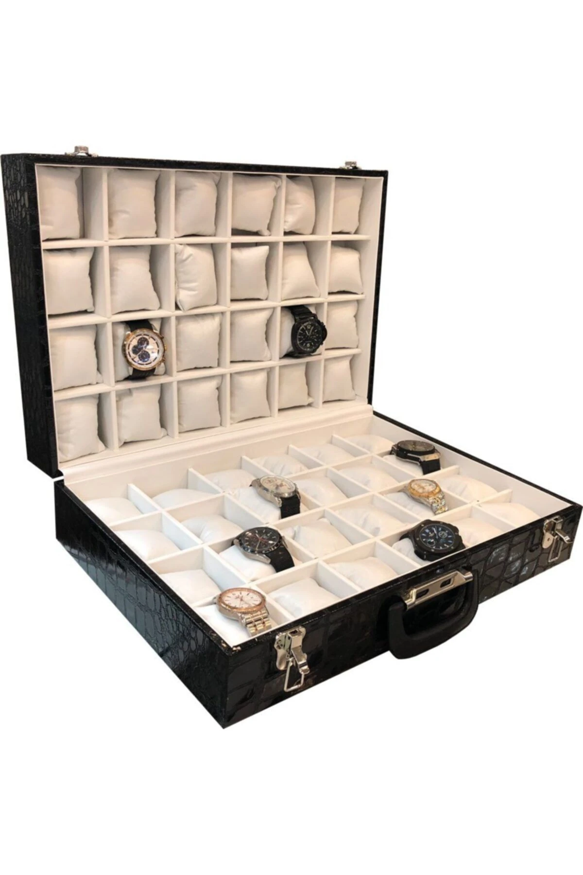 Saat Çantası 48'li Siyah Rugan Içi Beyaz
