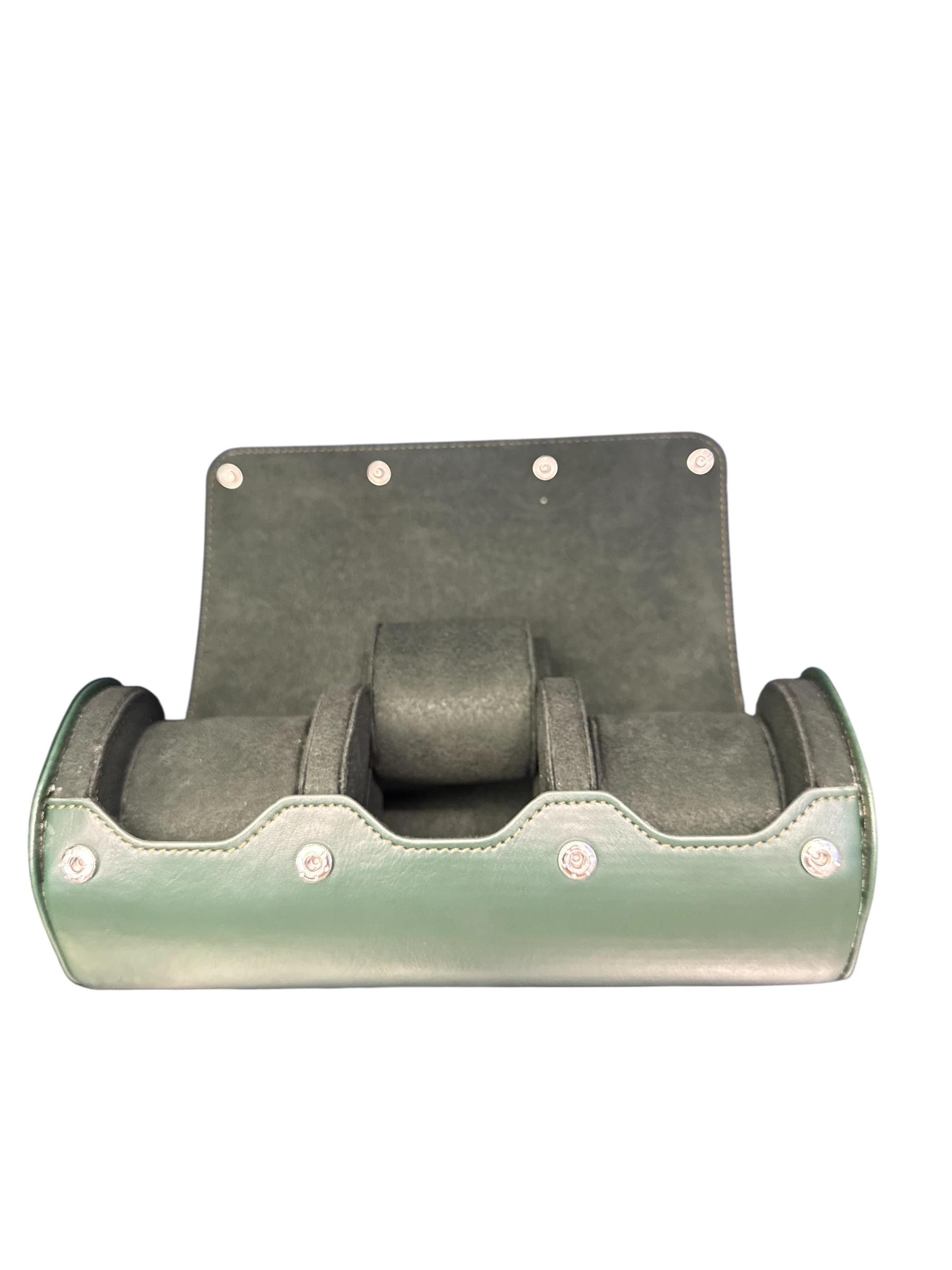 3’lü Çıtçıtlı Saat ve Takı Kutusu – Pull Up Suni Deri, El Yapımı Özel Yastıklı Tasarım Yeşil