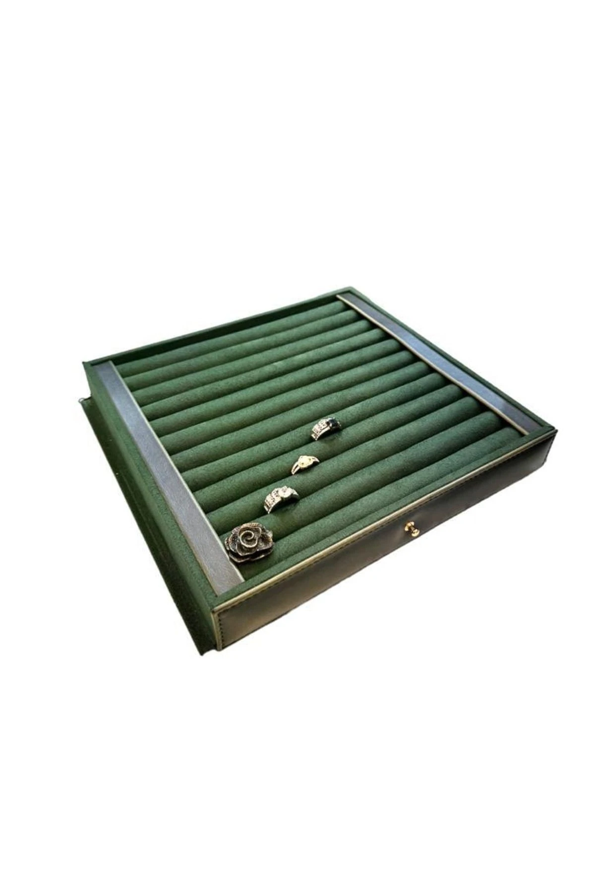 Diplomat Model Çekmeceli Camsız 15'li Saat Ve Yüzük Tesbih Kutusu Yeşil