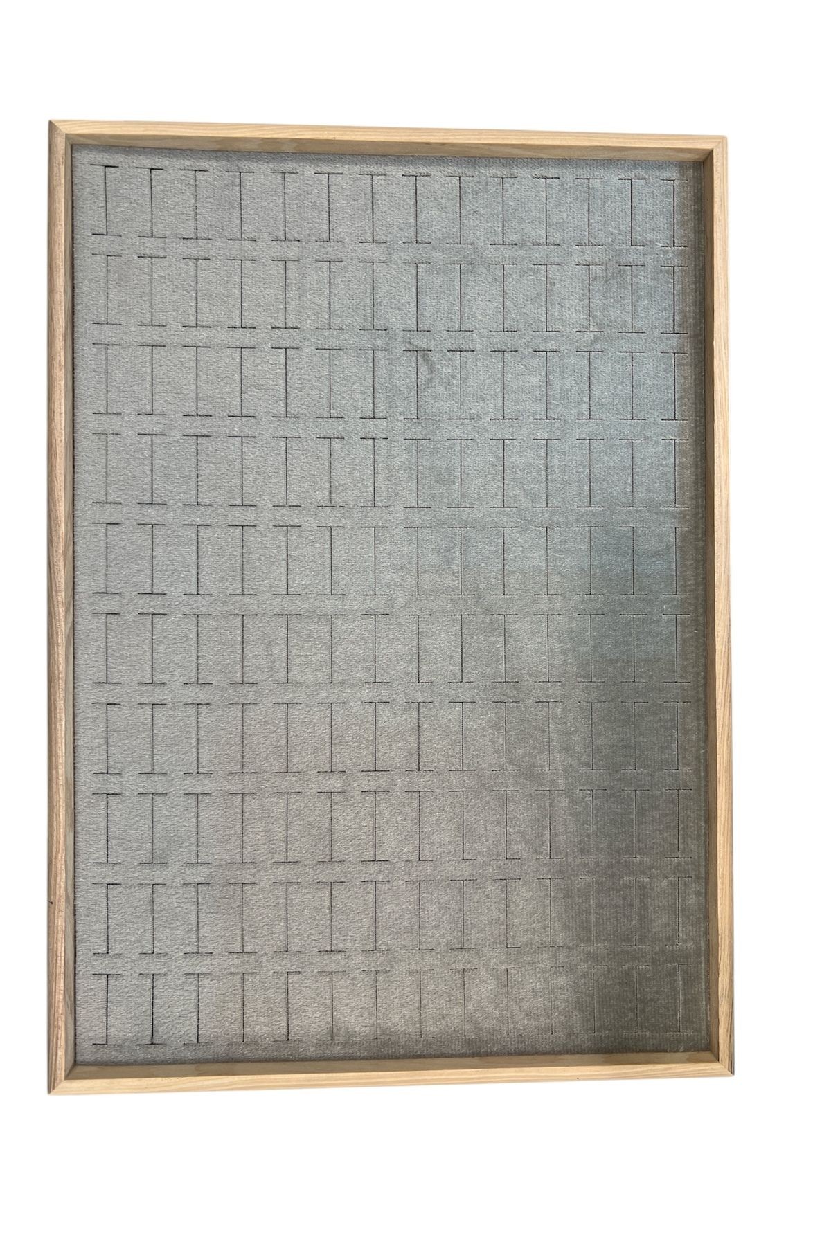El Yapımı Ahşap Çerçeveli Alcantara Kaplama Yüzük Takı Teşhir Tablasi (34,5x24,5x3,5cm) Ahşap Gri