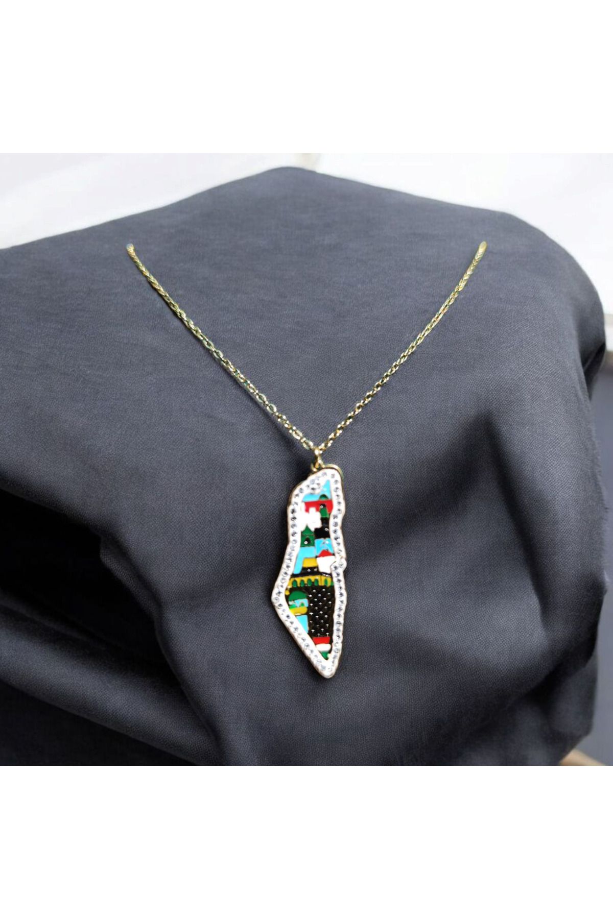 Filistin Haritalı Mescid-i Aksa Temalı Özel Tasarım Kolye