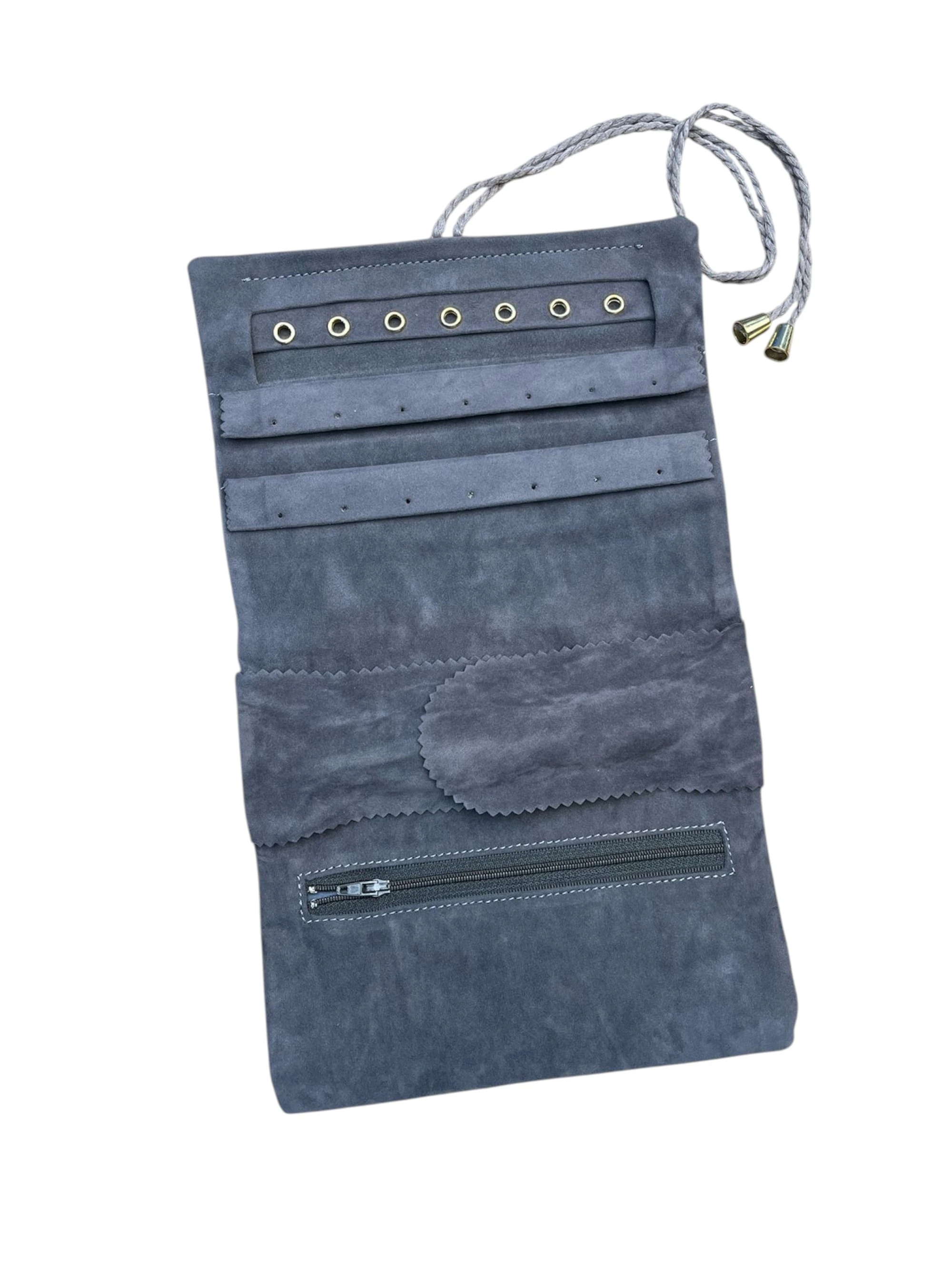 Kadife Takı ve Mücevher Seyahat Rulo Düzenleyicisi – Lacivert 35x20 cm