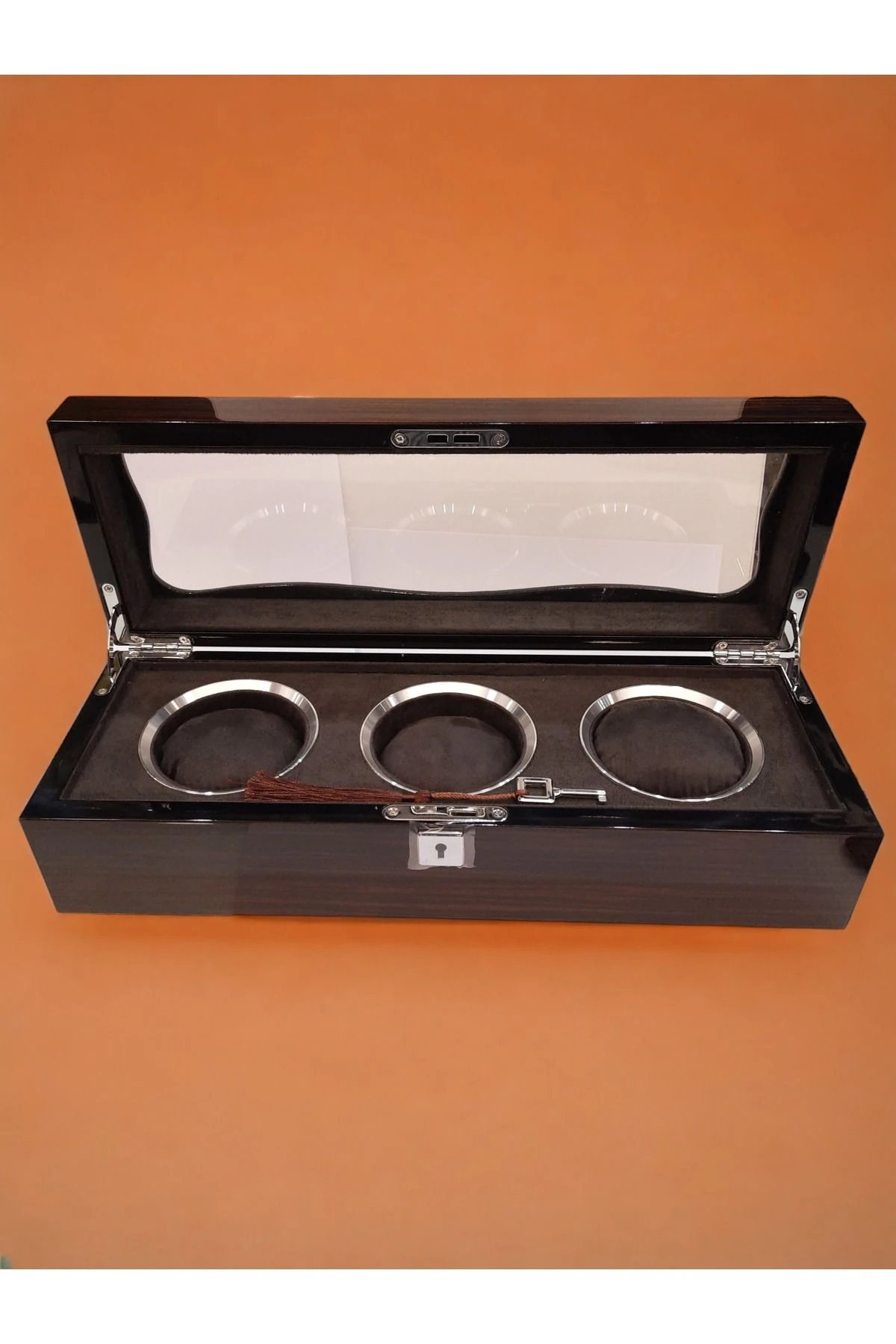 Saat Kutusu Özel Üretim Piano Ahşap Damarlı Yuvarlak Model 3'lü