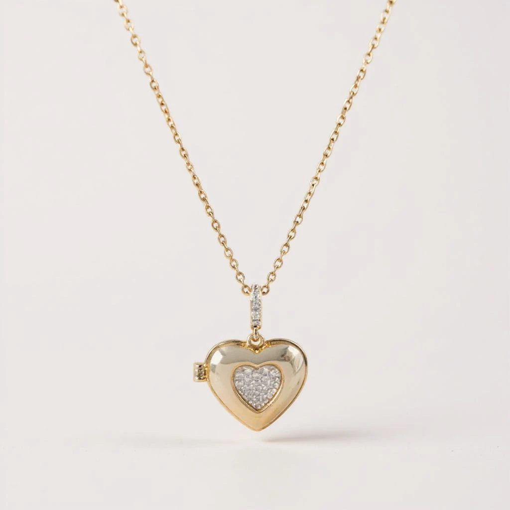 Kalp Tasarım Taşlı Kolye – Zarif ve Anlamlı Hediyelik Takı- Açılabilir Locket Model Taşlı Kolye