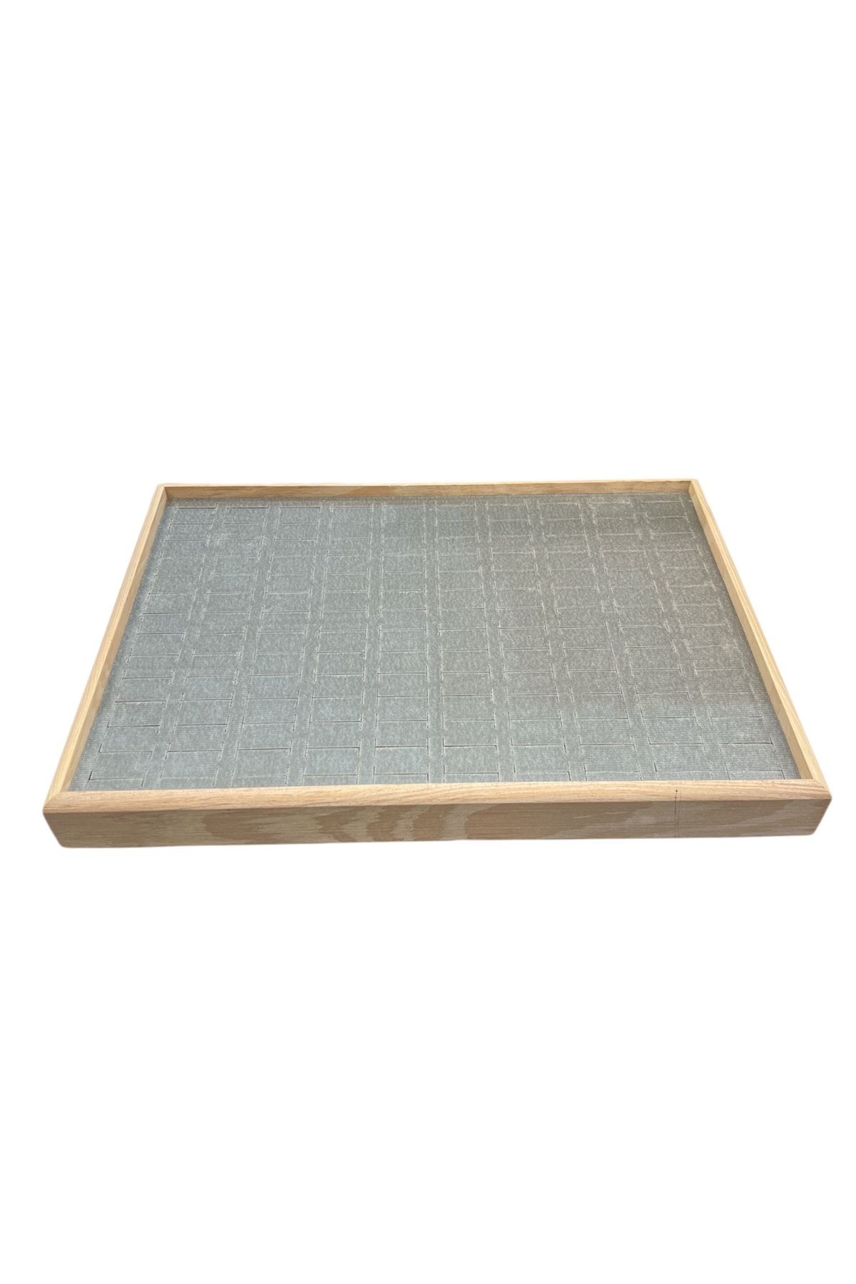 El Yapımı Ahşap Çerçeveli Alcantara Kaplama Yüzük Takı Teşhir Tablasi (34,5x24,5x3,5cm) Ahşap Gri