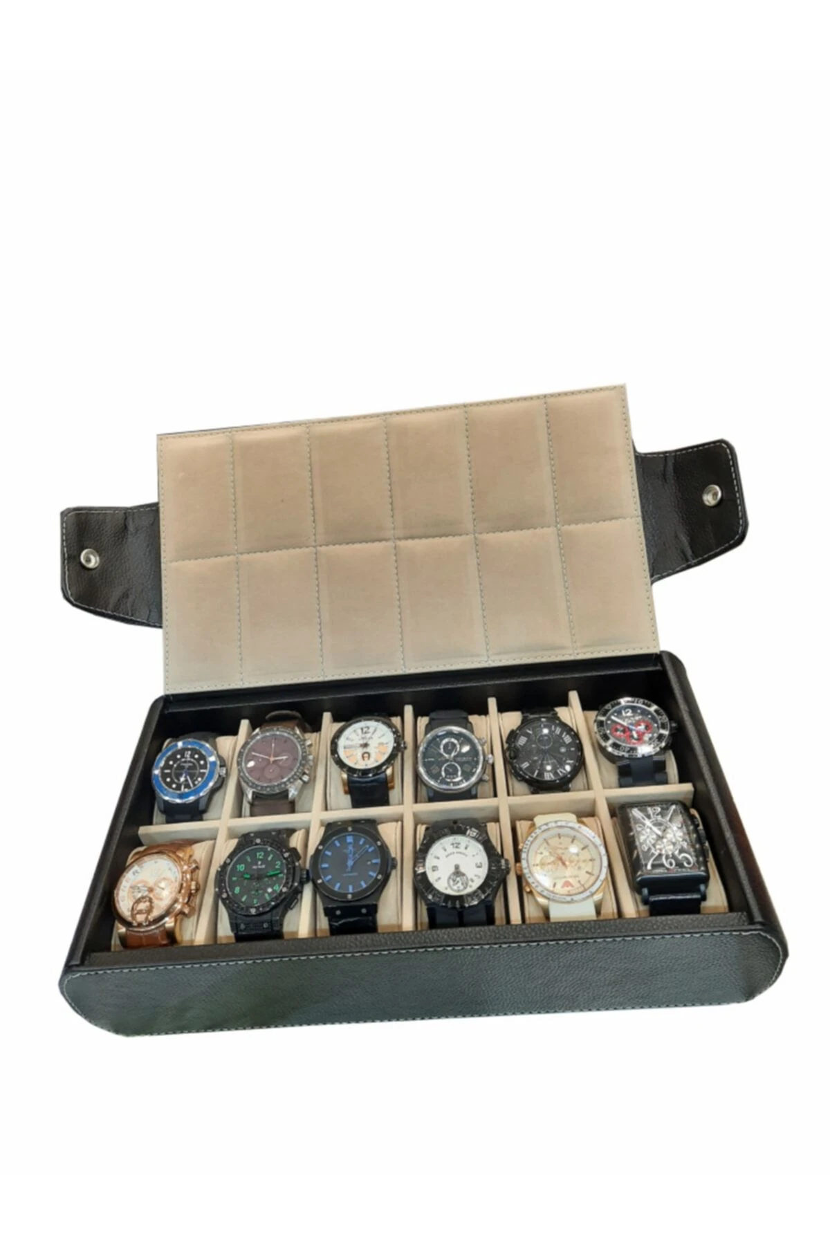 Saat Kutusu 12’li Diplomat Model Çıtçıtlı Siyah