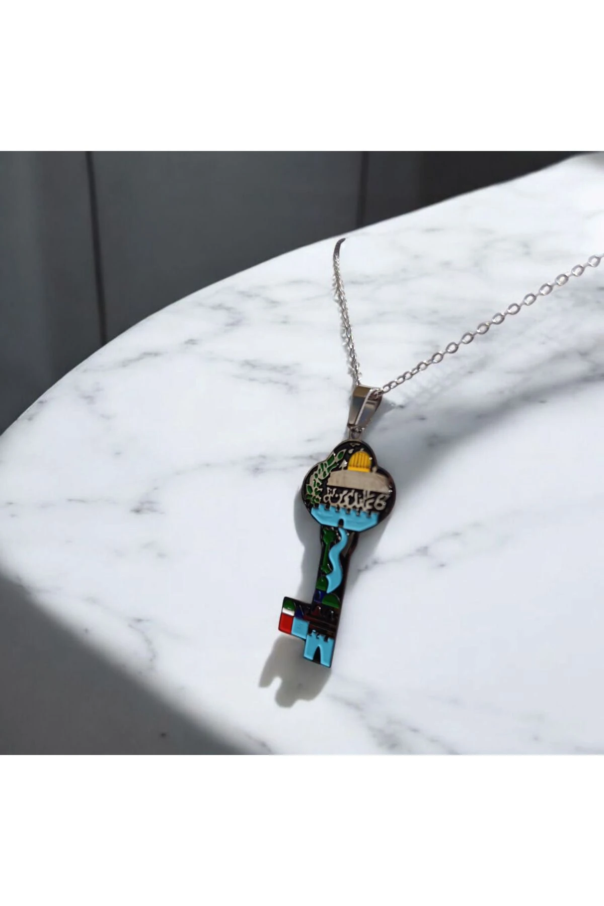 Filistin Mescid-i Aksa Temalı Anahtar Sembollü Özel Tasarım Kolye