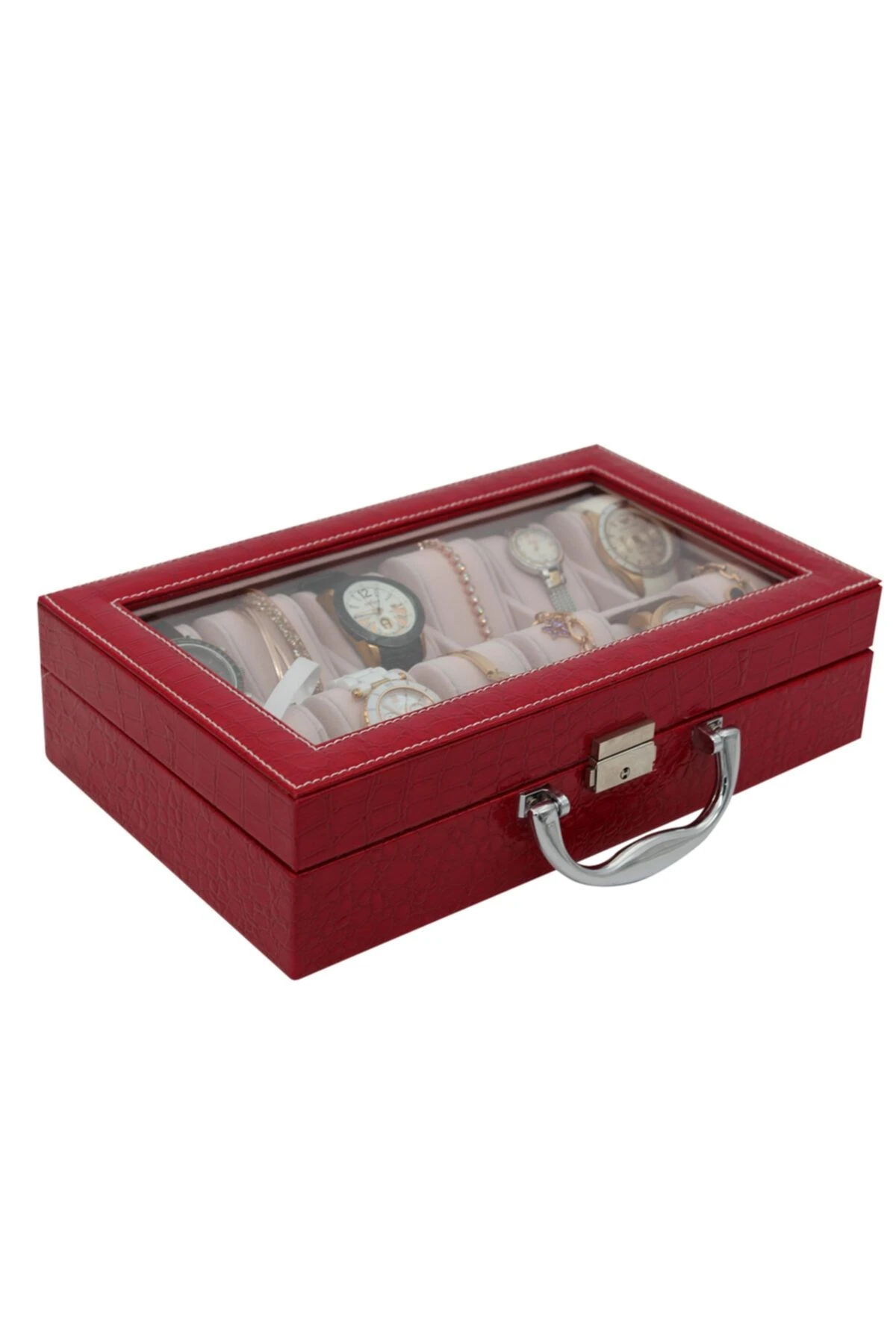 Saat Çantası Ithal 12'li Camlı Rugan Kırmızı