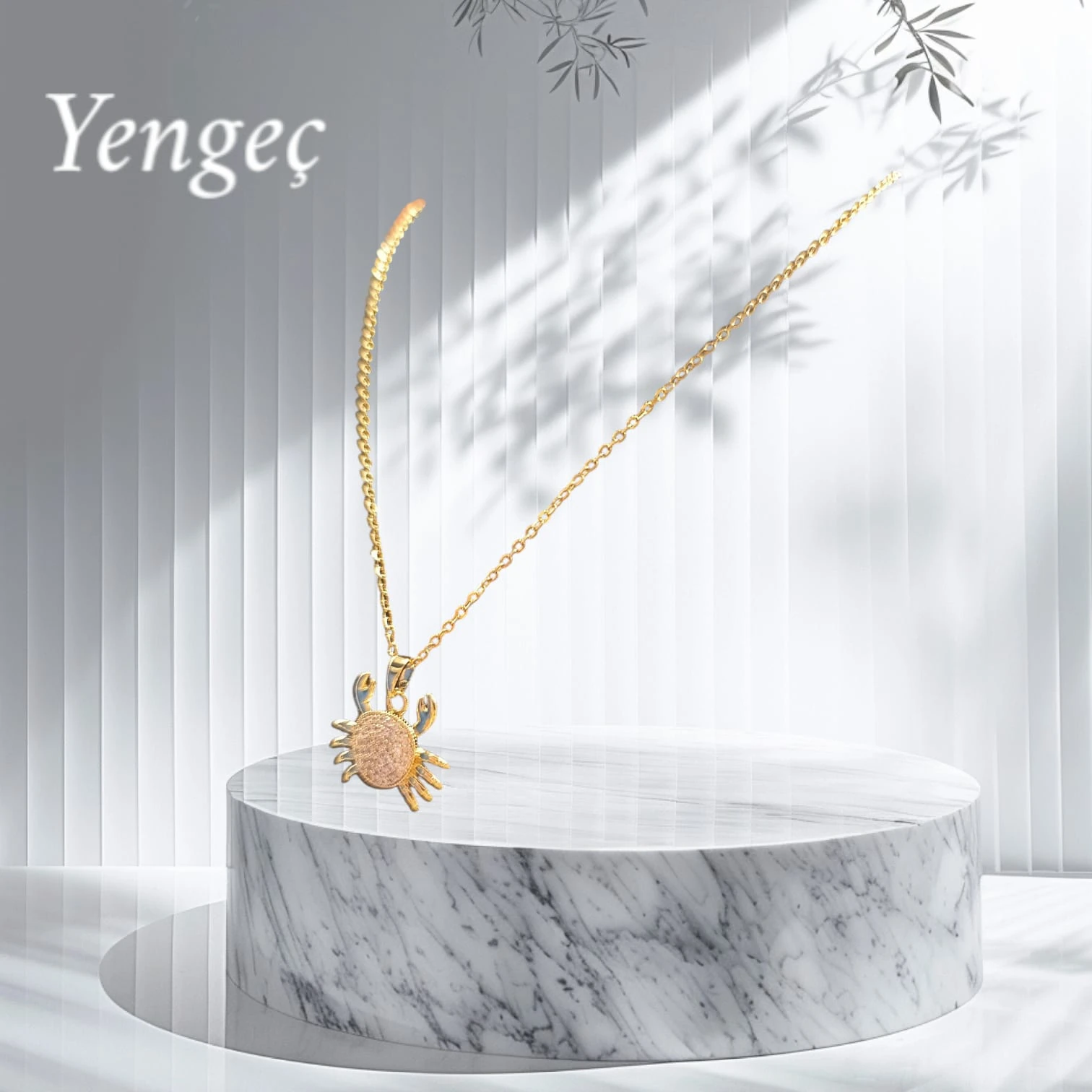 Yengeç Burcu Kolye – Altın Renk Zincirli Burç Figürlü Taşlı Özel Tasarım Takı