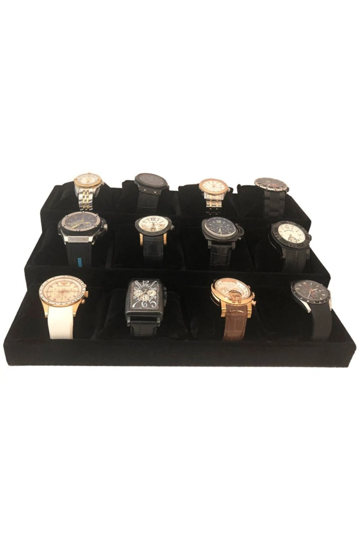 Saat Ve Bileklik Tablası 12'li Kademeli Kadife Siyah