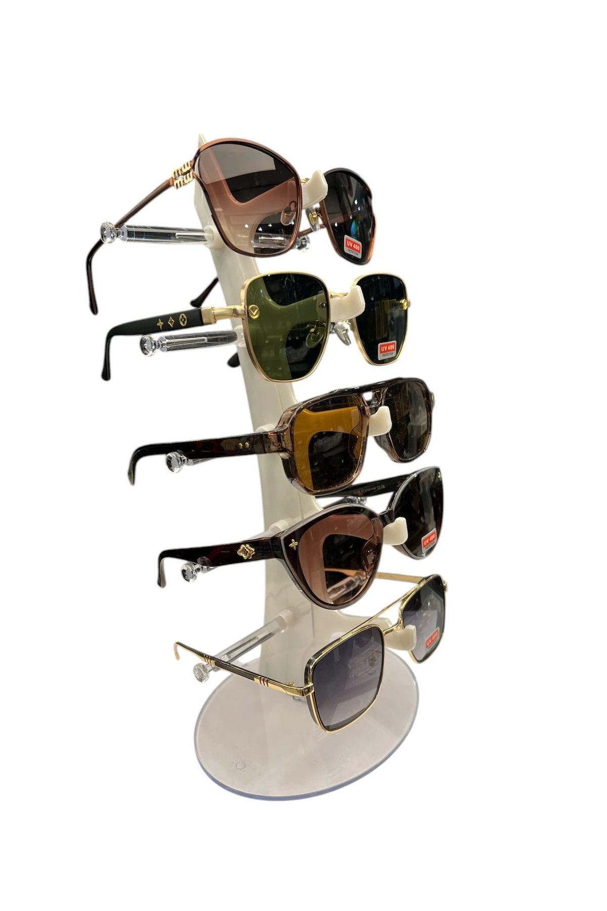 Gözlük Standı Yelken Model, 5 Gözlük Kapasiteli Teşhir Standı Sedefli Beyaz