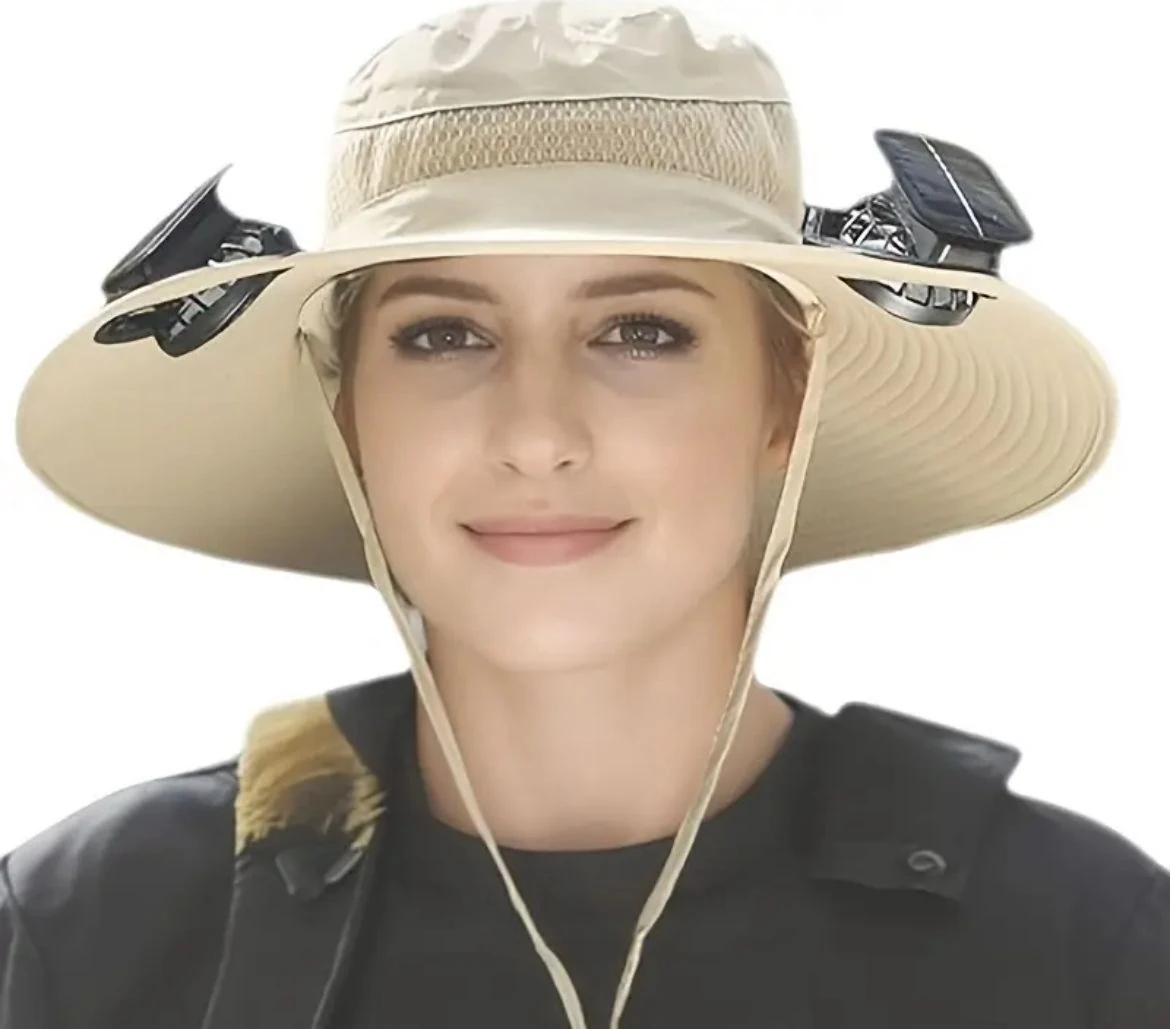 Fanlı Çift vantilatörlü Şapka, Güneş Enerjili Safari Şapka Çift Pervaneli Plaj Şapkası