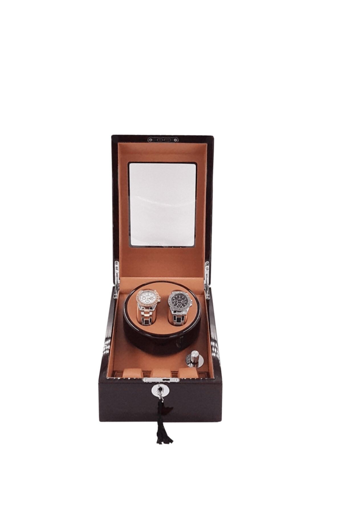 Otomatik Saat Kurma Kutusu, Watch Winder Piano Brown Led Sistemli 2 3