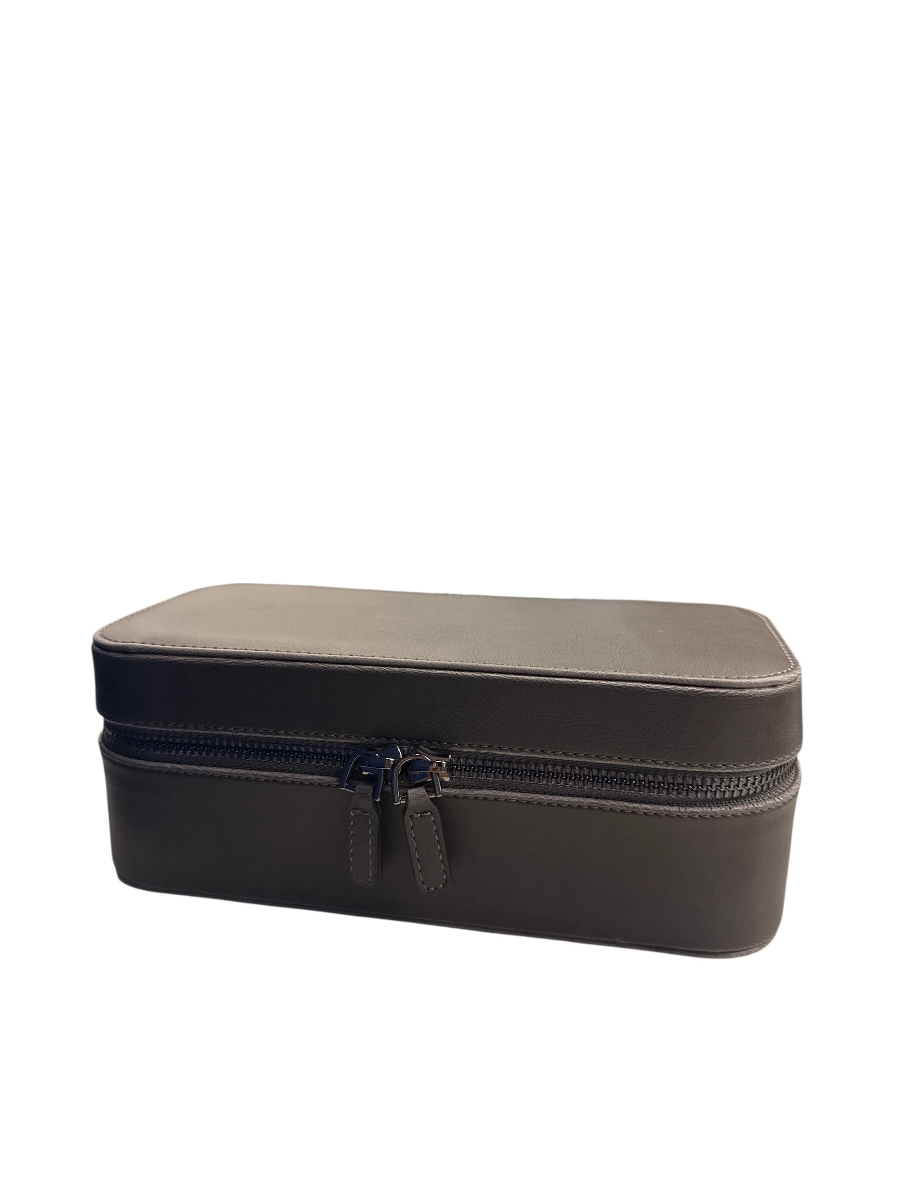 Saat Çantası 3’lü Fermuarlı Saat ve Takı Kutusu – Pull Up, Metal Fermuarlı, El Yapımı Seyahat Kutusu Gri