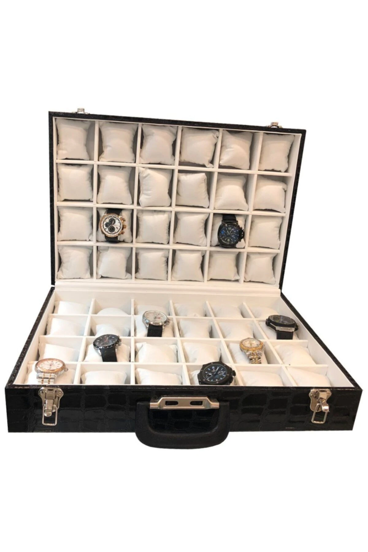 Saat Çantası 48'li Siyah Rugan Içi Beyaz