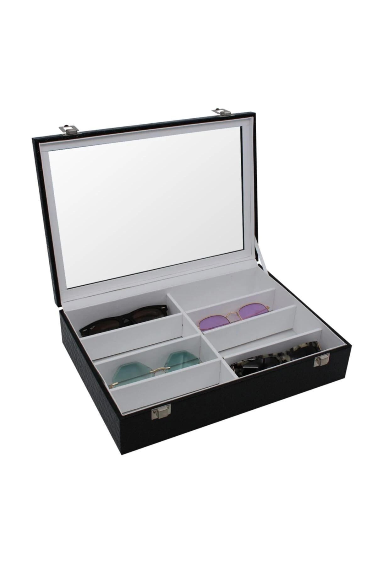 Gözlük Kutusu 8'li Rugan Siyah Içi Beyaz
