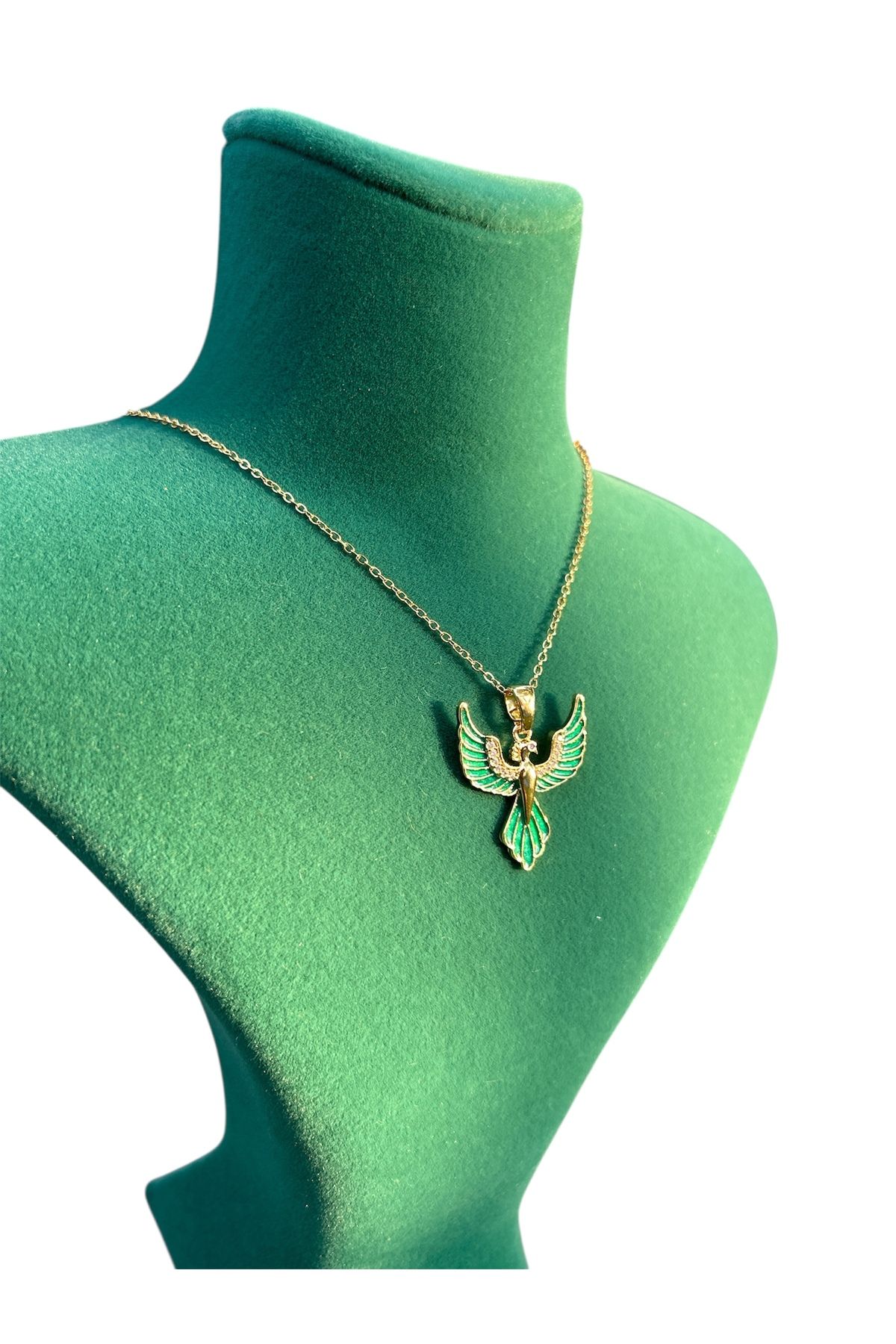 Anka Kuşu Figürlü Çelik Kolye – Yeniden Doğuş ve Gücün Sembolü, Taşlı Tasarım