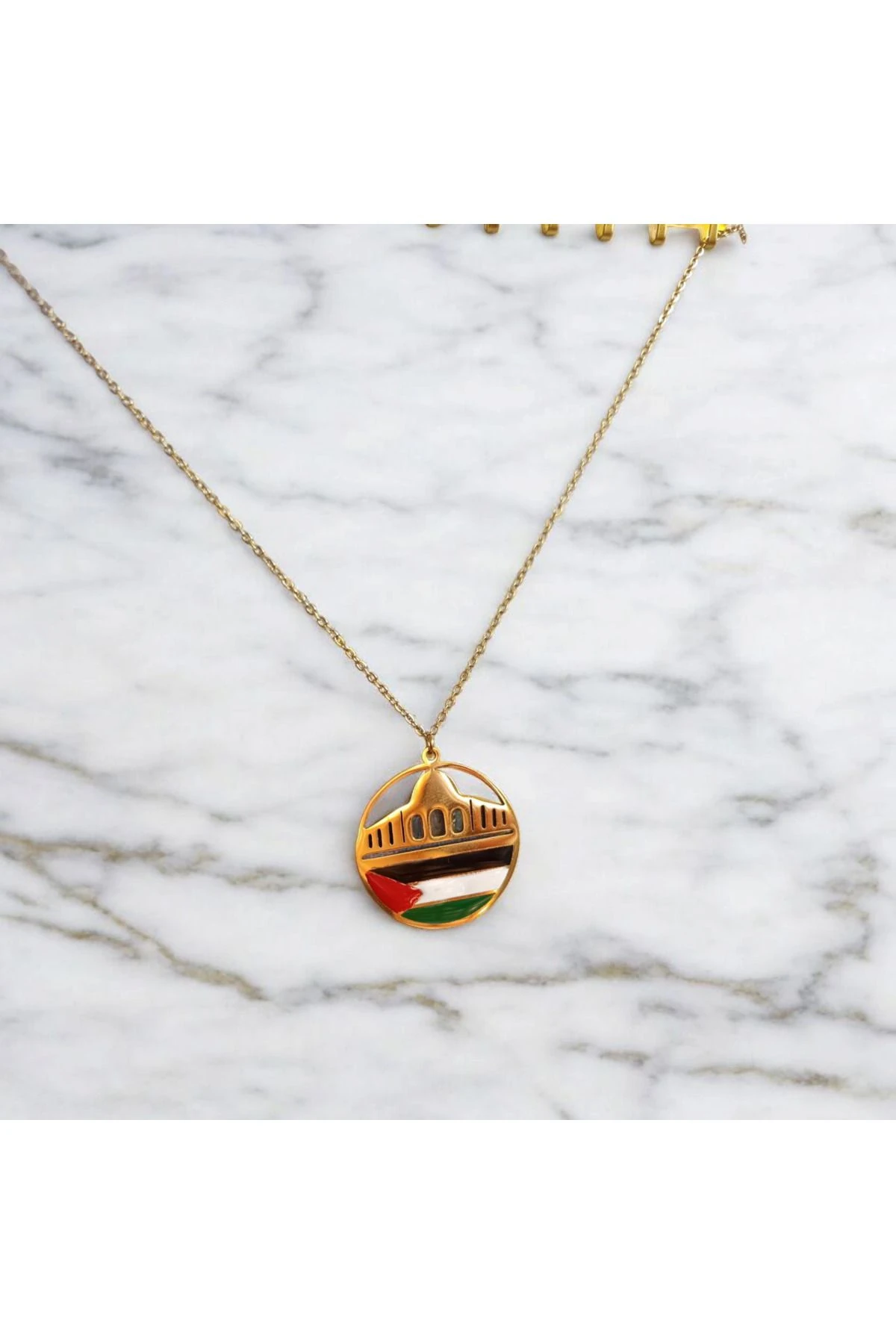 Filistin Kudüs Mescid-i Aksa Temalı Özel Tasarım Kolye Zinciri ile Birlikte