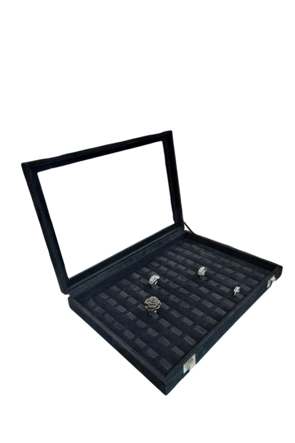 Yüzük Kutusu Tırnaklı Model Alcantara Siyah