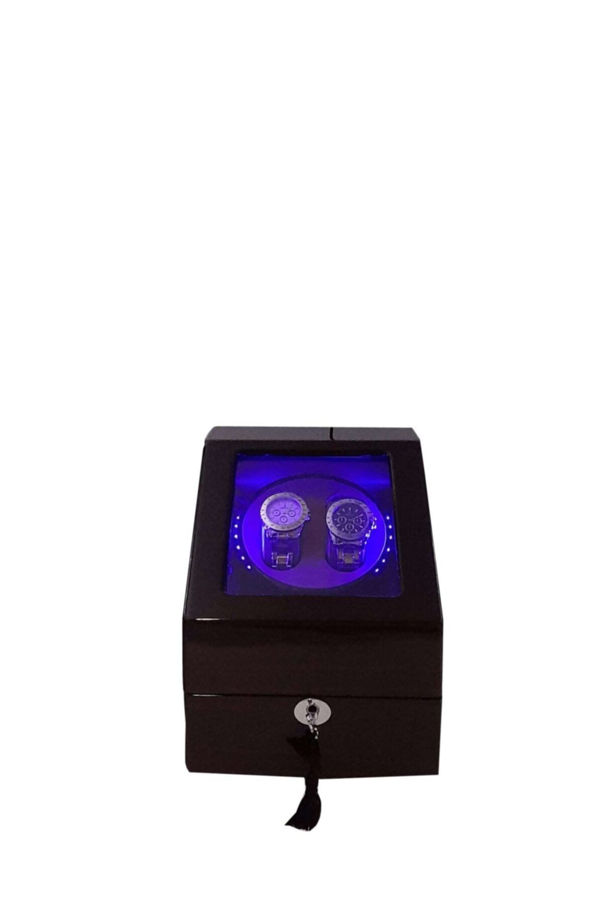 Otomatik Saat Kurma Kutusu, Watch Winder Piano Brown Led Sistemli 2 3