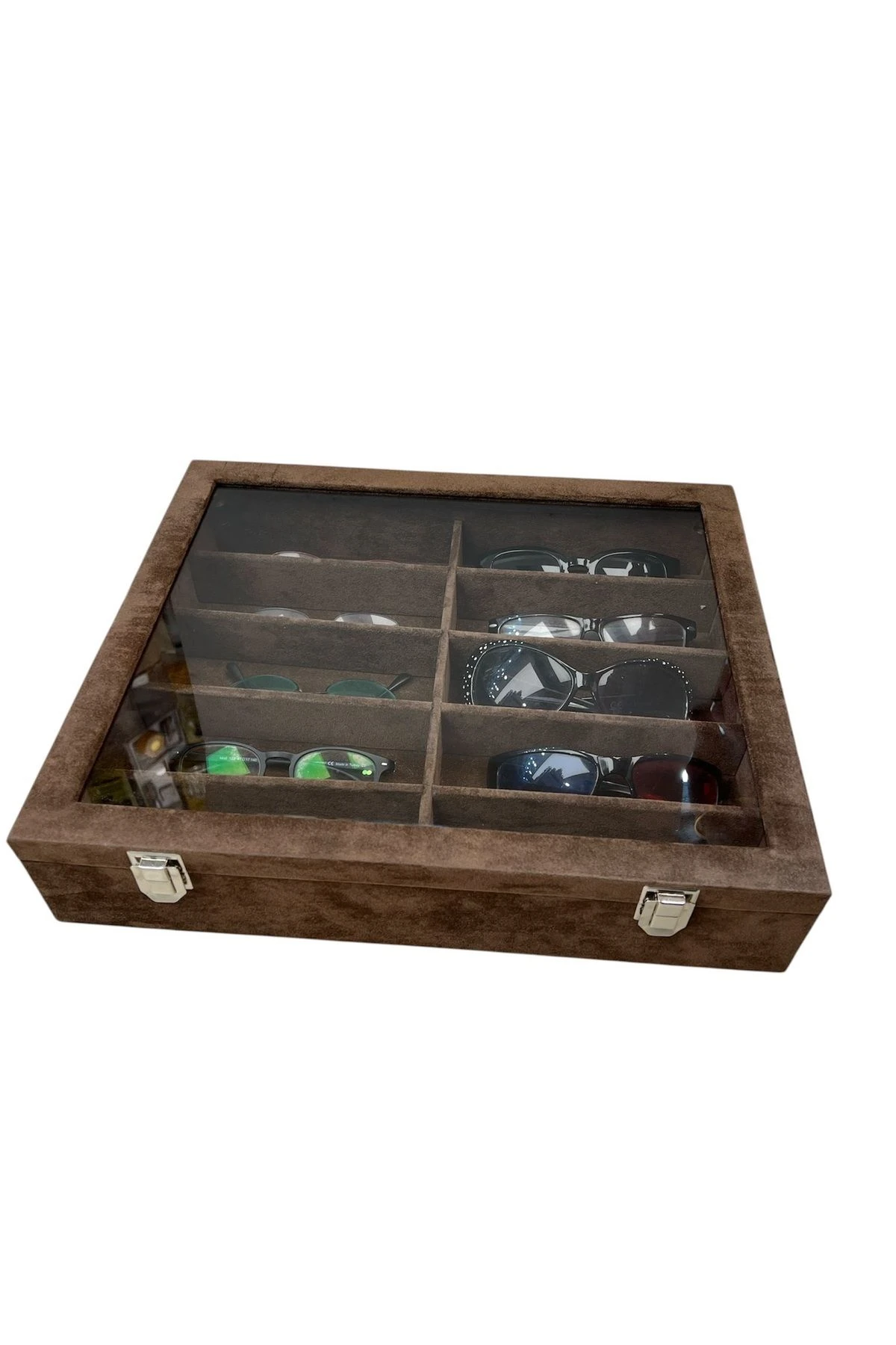 GÖZLÜK KUTUSU 10'LU ALCANTRA KAHVE