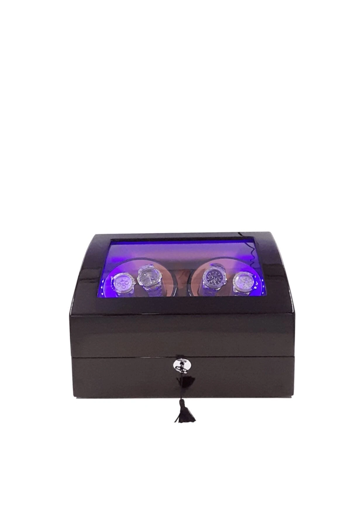 Otomatik Saat Kurma Kutusu, 4+6, piano brown, kahve, taba, LED Aydınlatmalı