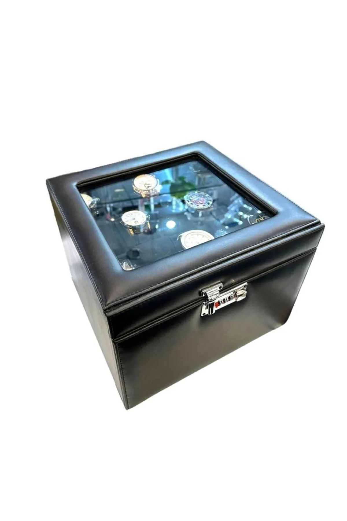 Diplomat Model Çekmeceli Camlı 15'li Saat Ve Yüzük Tesbih Kutusu Siyah