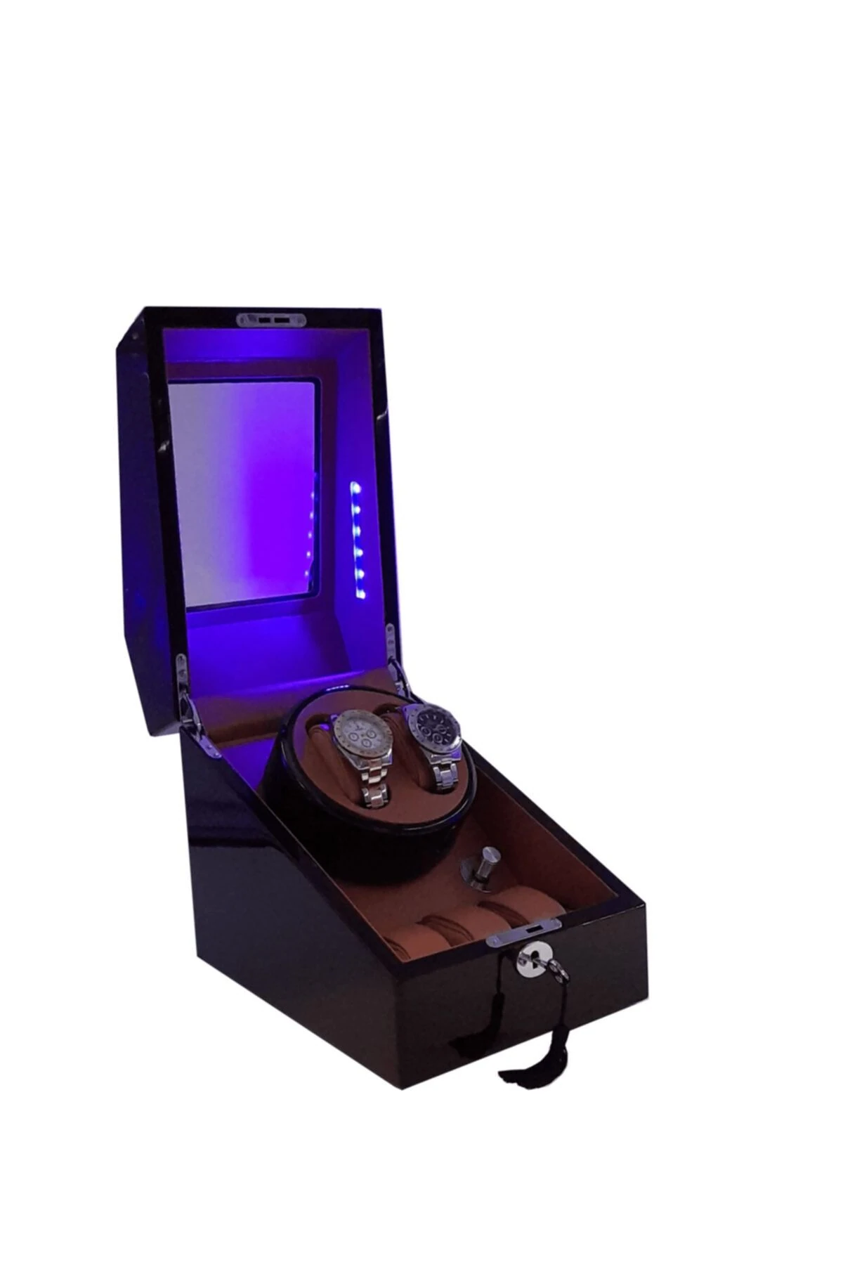 Otomatik Saat Kurma Kutusu, 2+3, piano brown, LED Aydınlatmalı