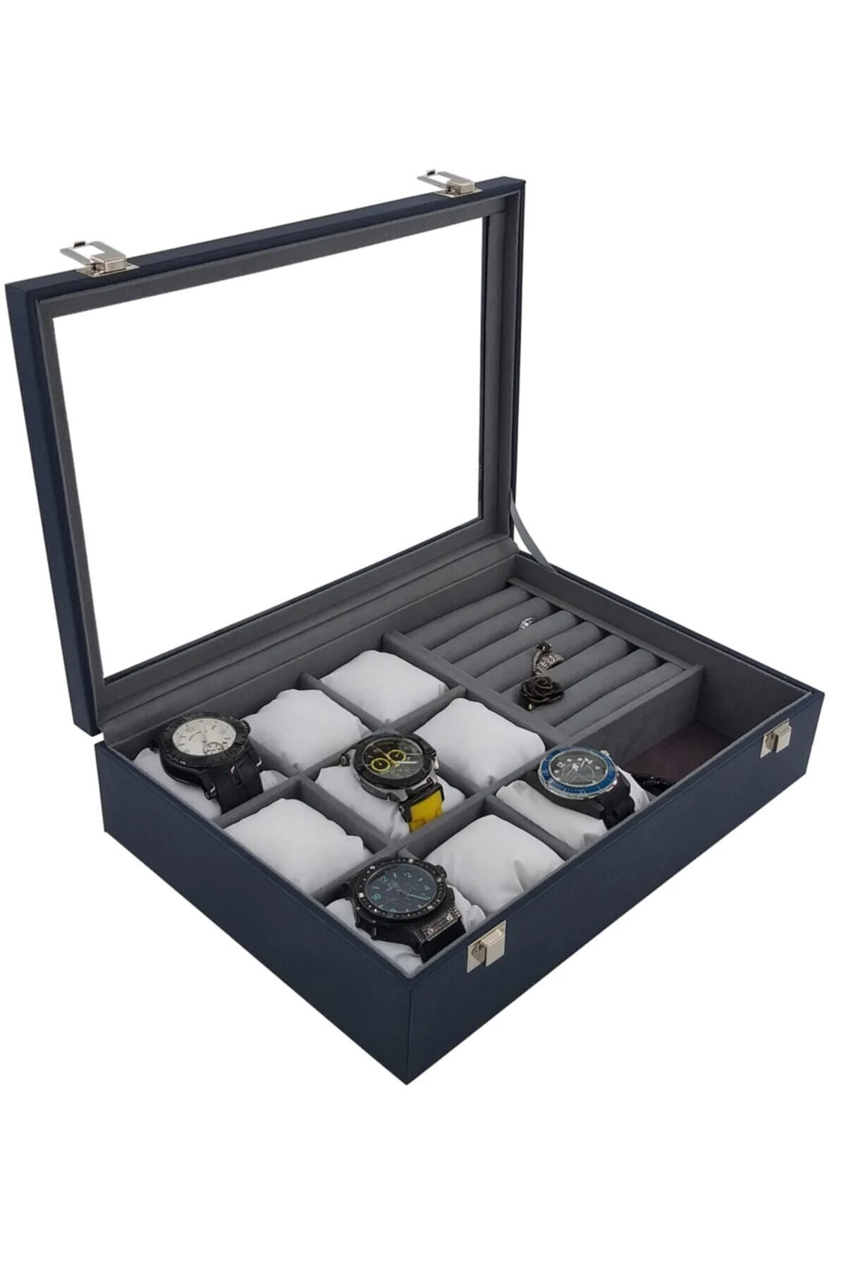 Saat Kutusu 9'lu Takı Bölmeli Lacivert Kroko