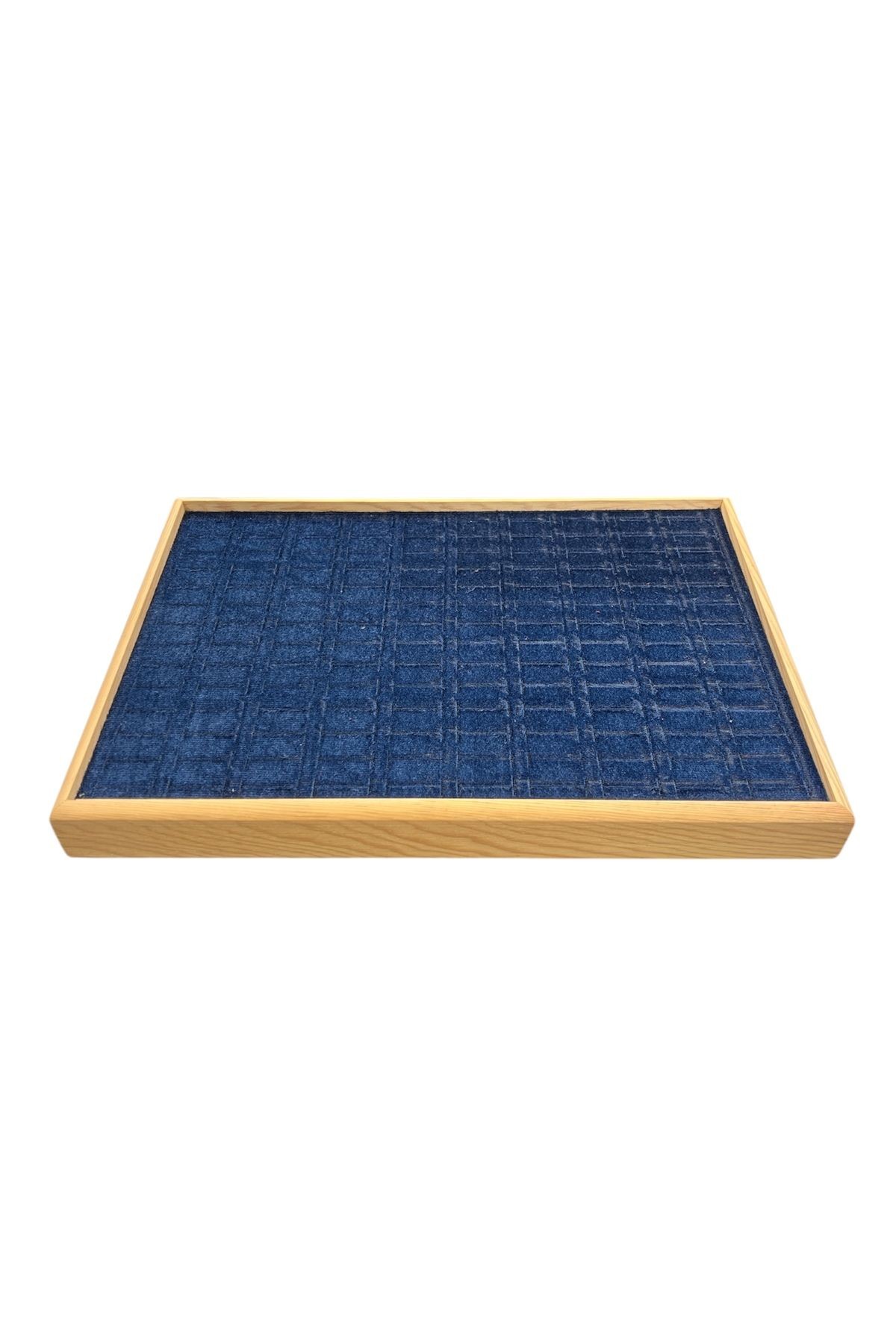 El Yapımı Ahşap Çerçeveli Alcantara Kaplama Yüzük Takı Teşhir Tablasi (34,5x24,5x3,5cm) Ahş Lacivert