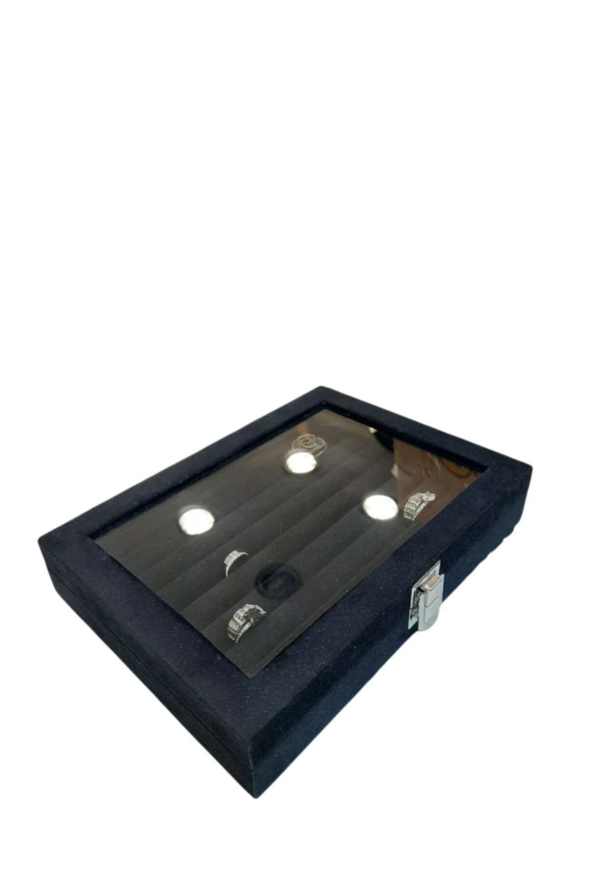 Yüzük Kutusu Sosis Model Camlı Alcantara Siyah 17*24