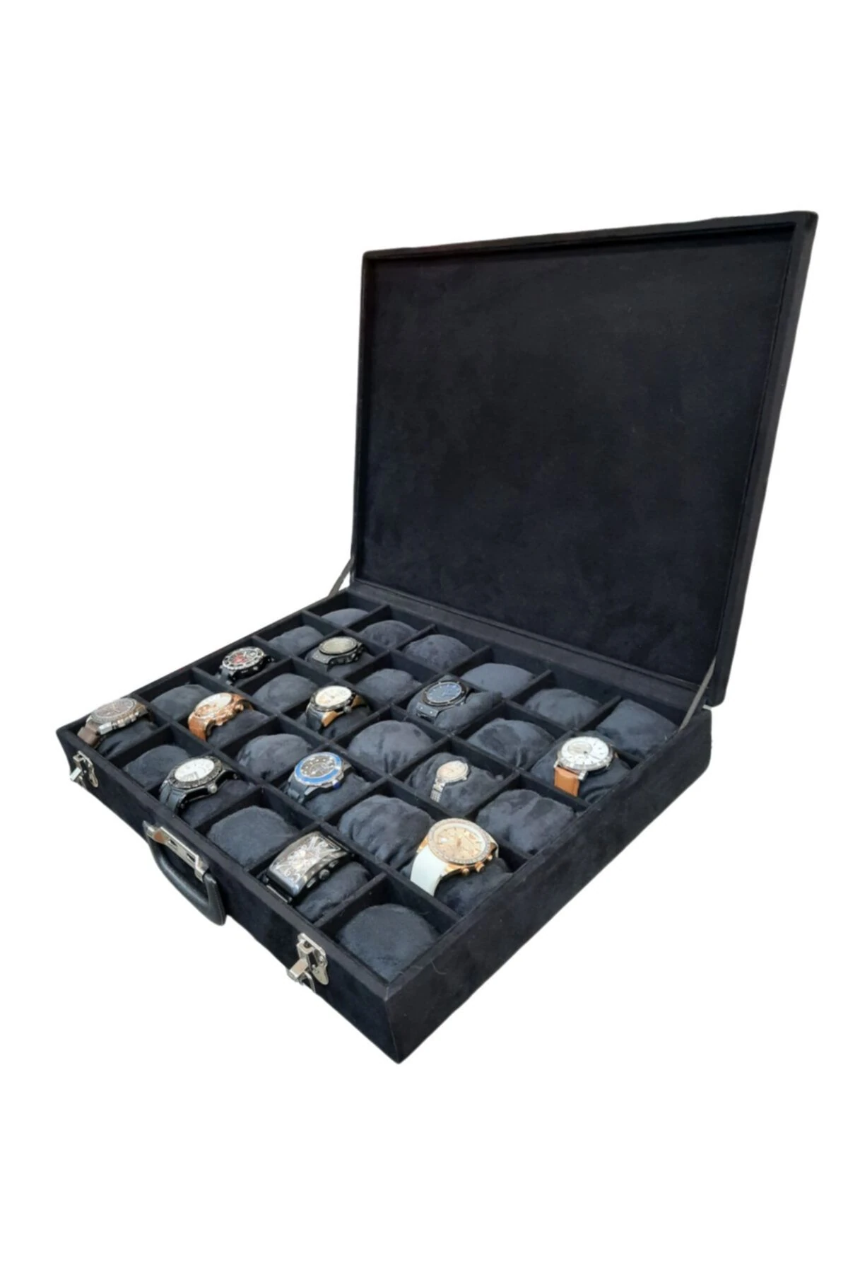 Saat Çantası 30'lu Camsız Siyah Alcantara