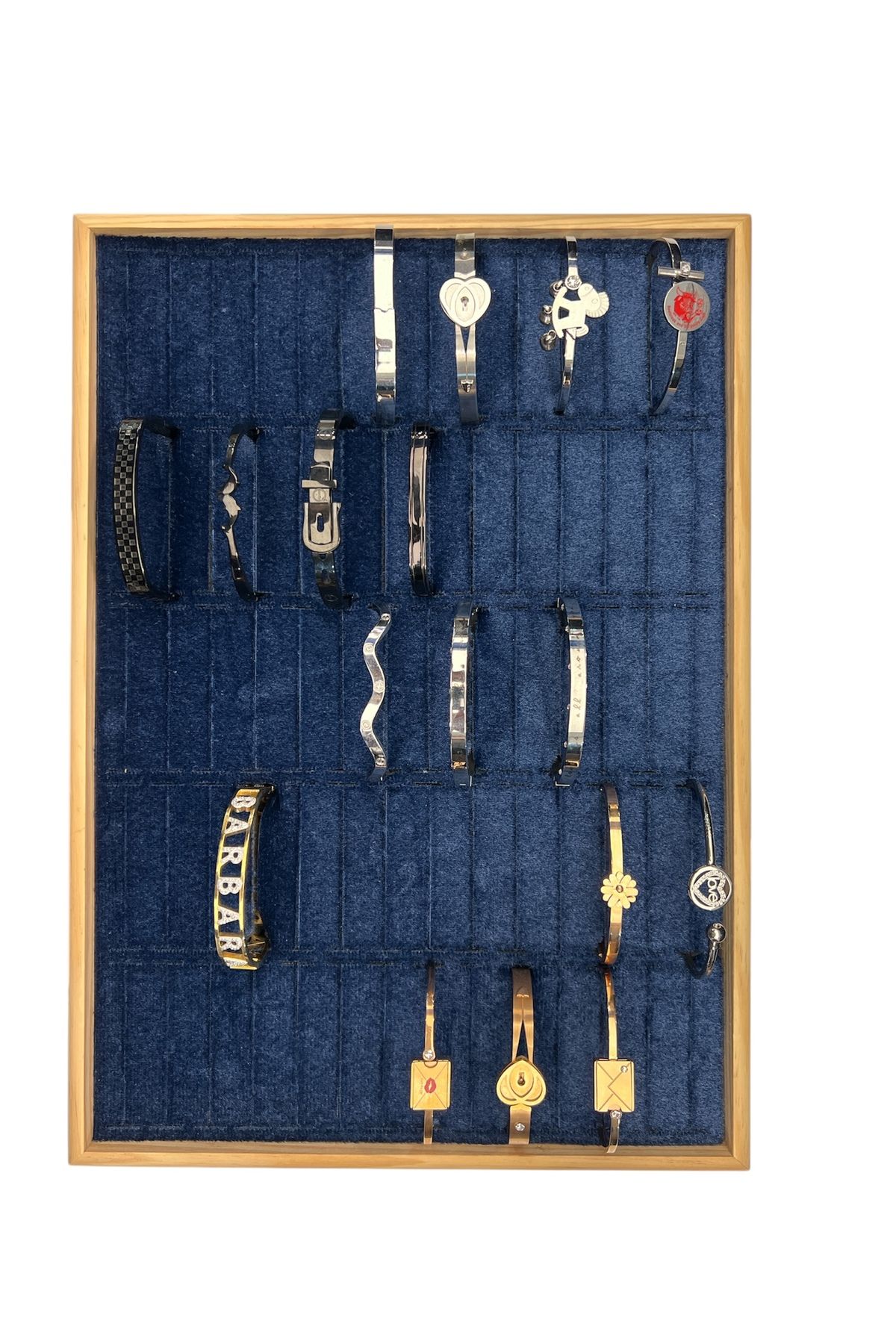 Kelepçe Bilezik Teşhir Tablasi Ahşap Çerçeveli (34,5x24,5x4,5cm) Ahşap Lacivert