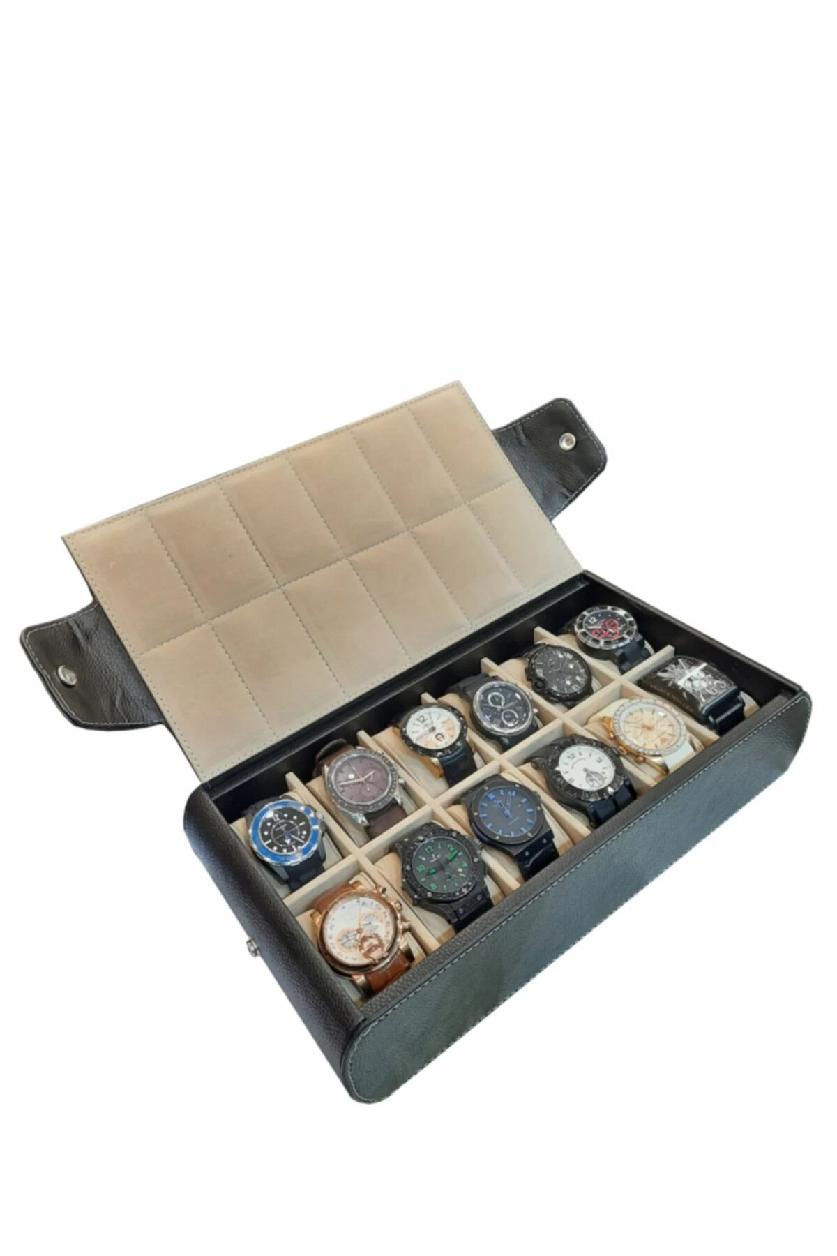 Saat Kutusu 12’li Diplomat Model Çıtçıtlı Siyah