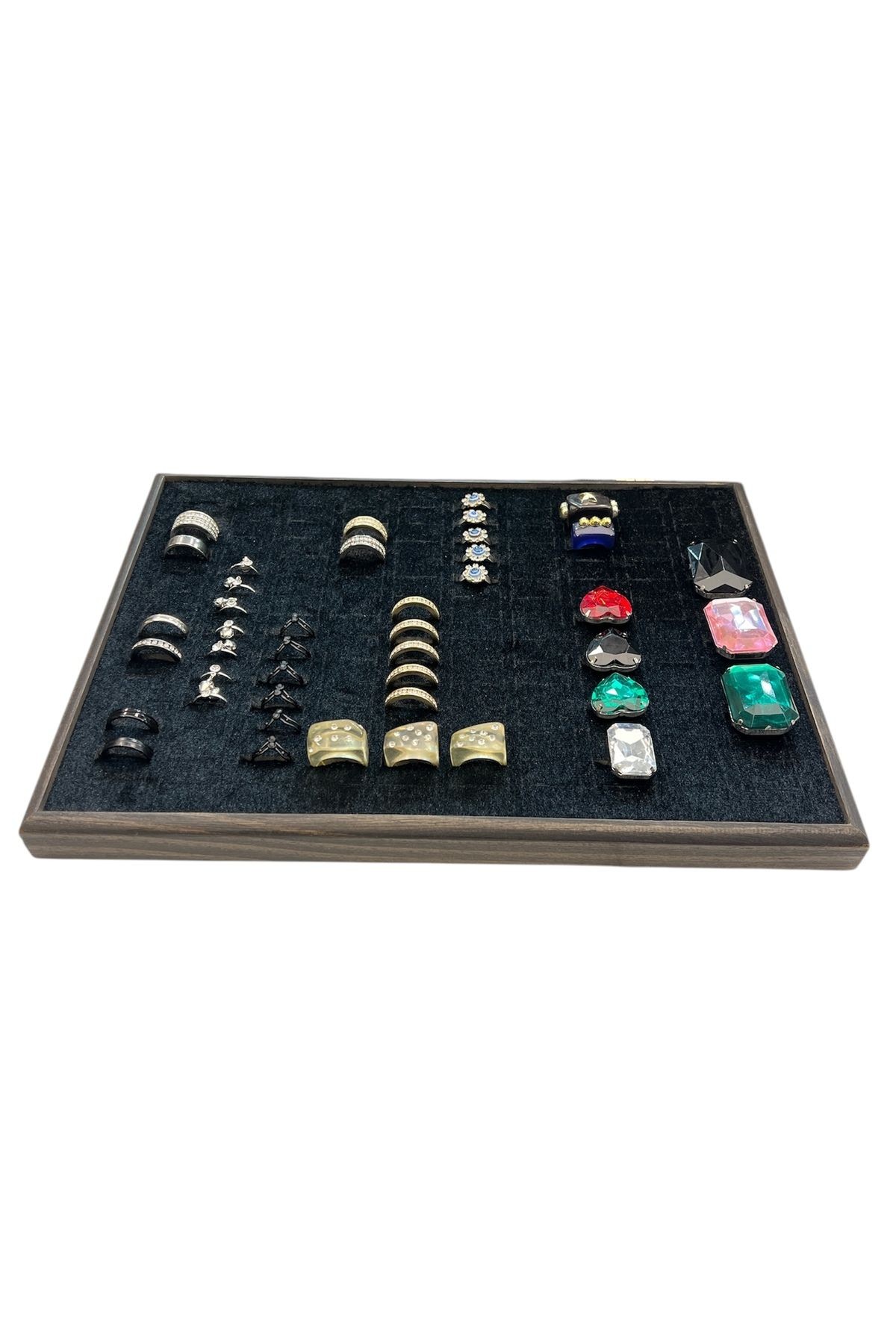 Ahşap Yüzük Takı Piercing Tablasi (34,5x24,5x2,5cm) Yakma Siyah