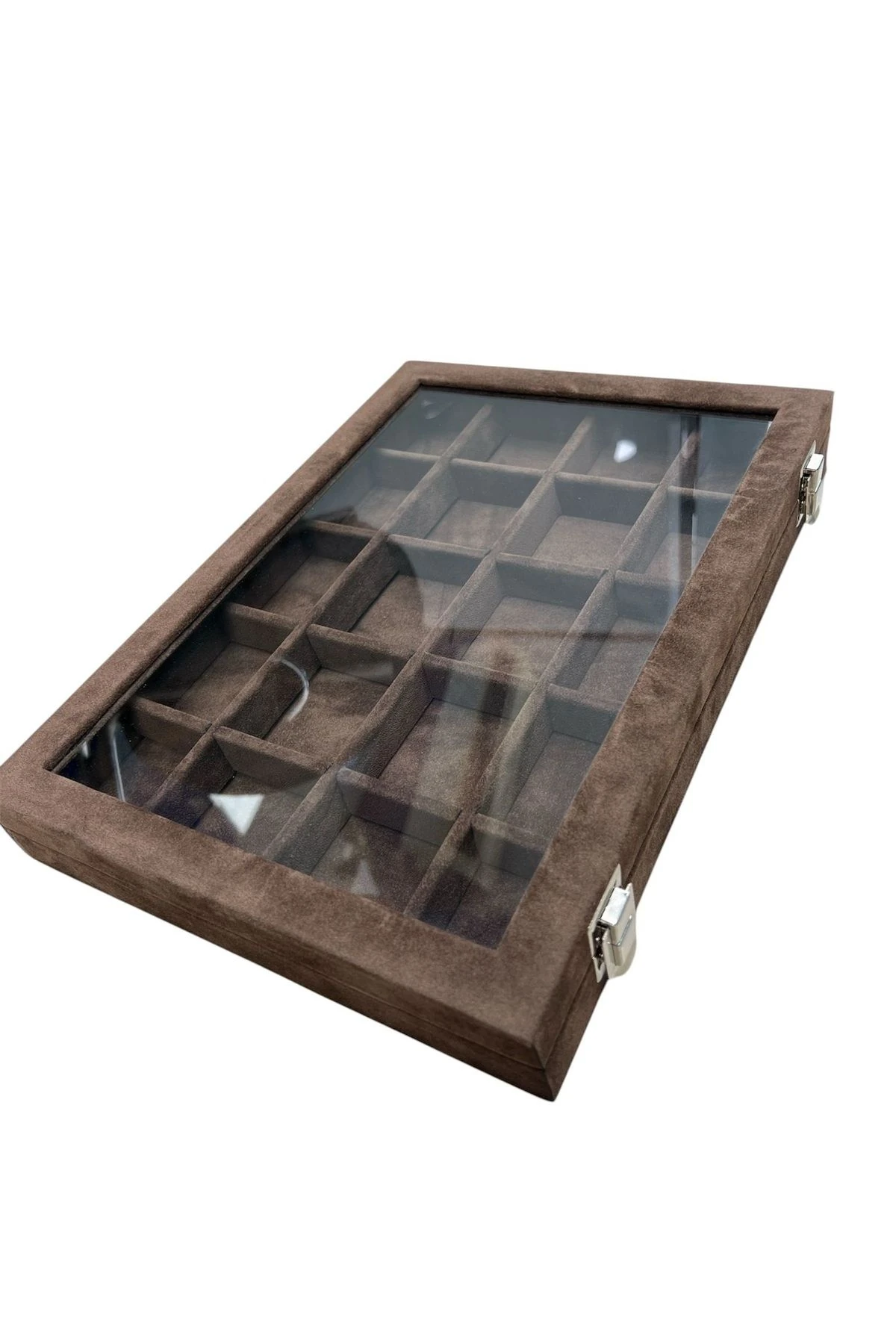 20 Bölmeli Takı Kutusu Alcantra Kahve