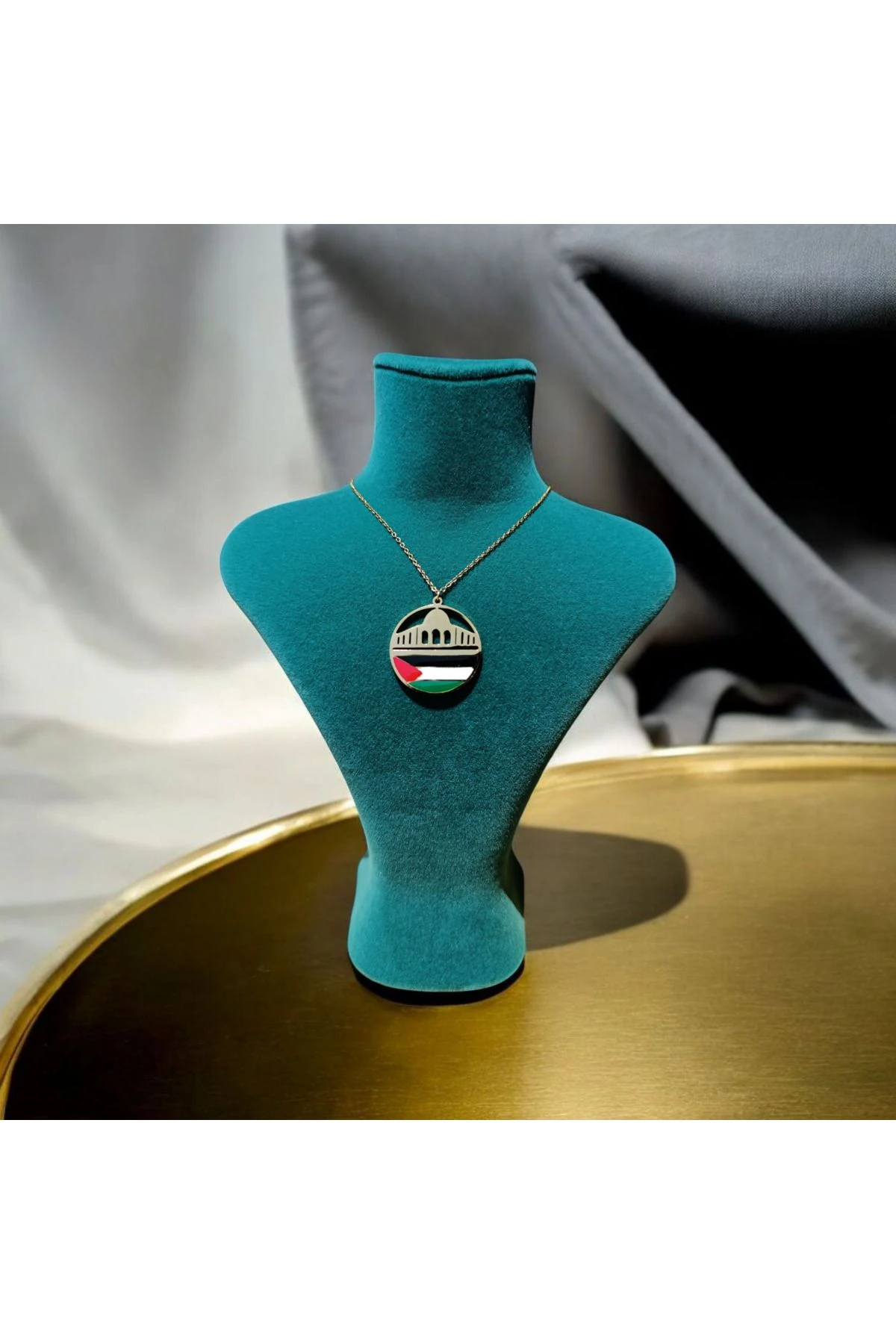 Filistin Kudüs Mescid-i Aksa Temalı Özel Tasarım Kolye Zinciri ile Birlikte