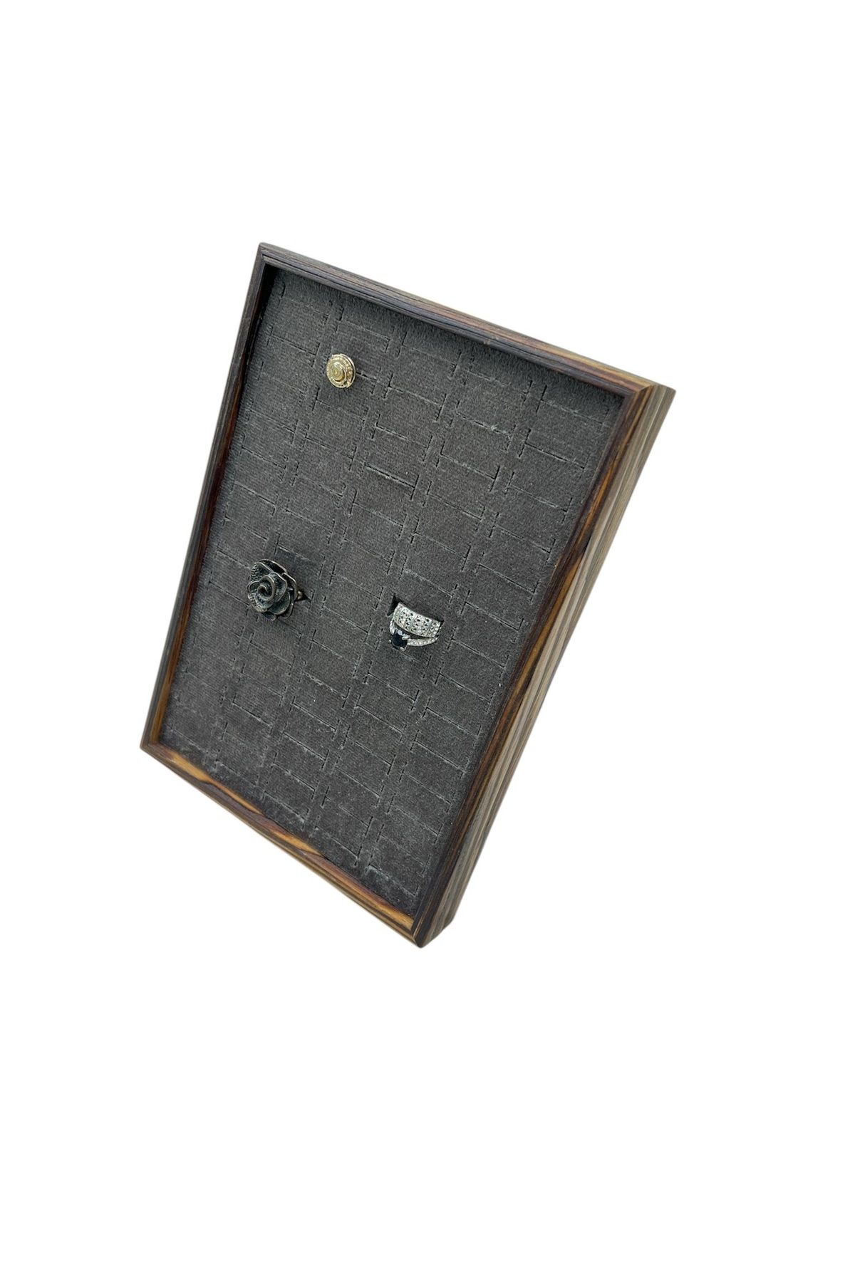 Ahşap Ayakta Durabilen Yüzük, Pirsing ve Küpe Standı - 24x17 cm (70 Adet Kapasite)