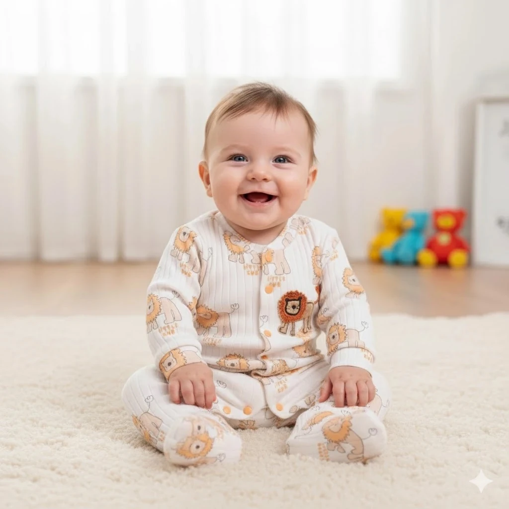 Organik Pamuk Kumaşlı Aslanlı Patikli Tulum