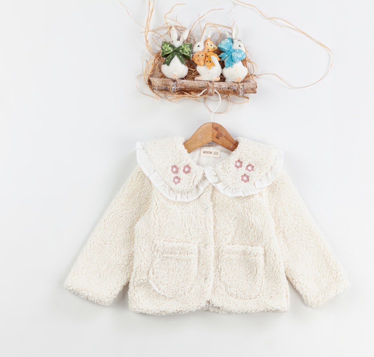 Nakış Yakalı Peluş Hırka
