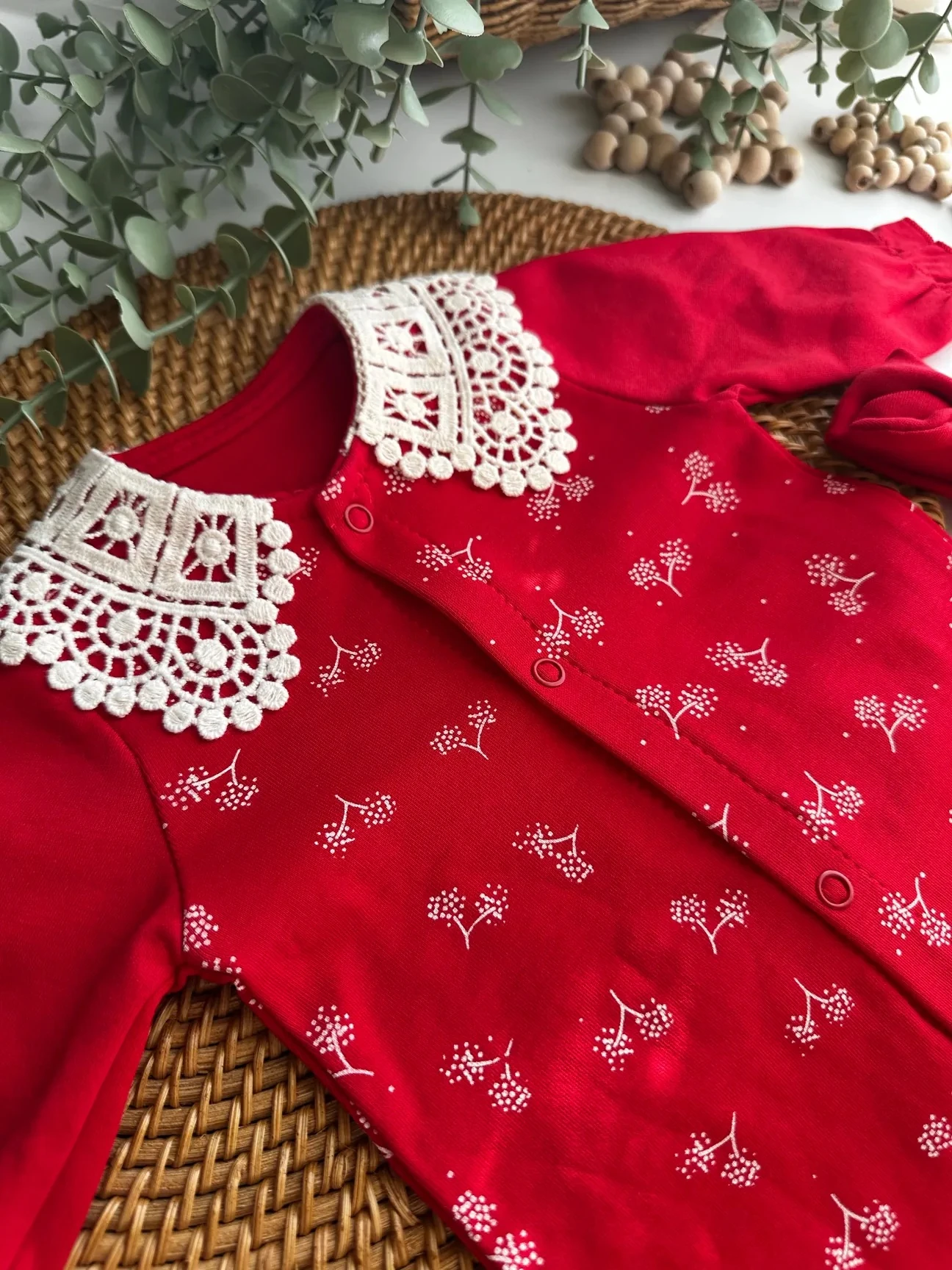 %100 Organik Pamuk Dantelli Bandanalı Tulum