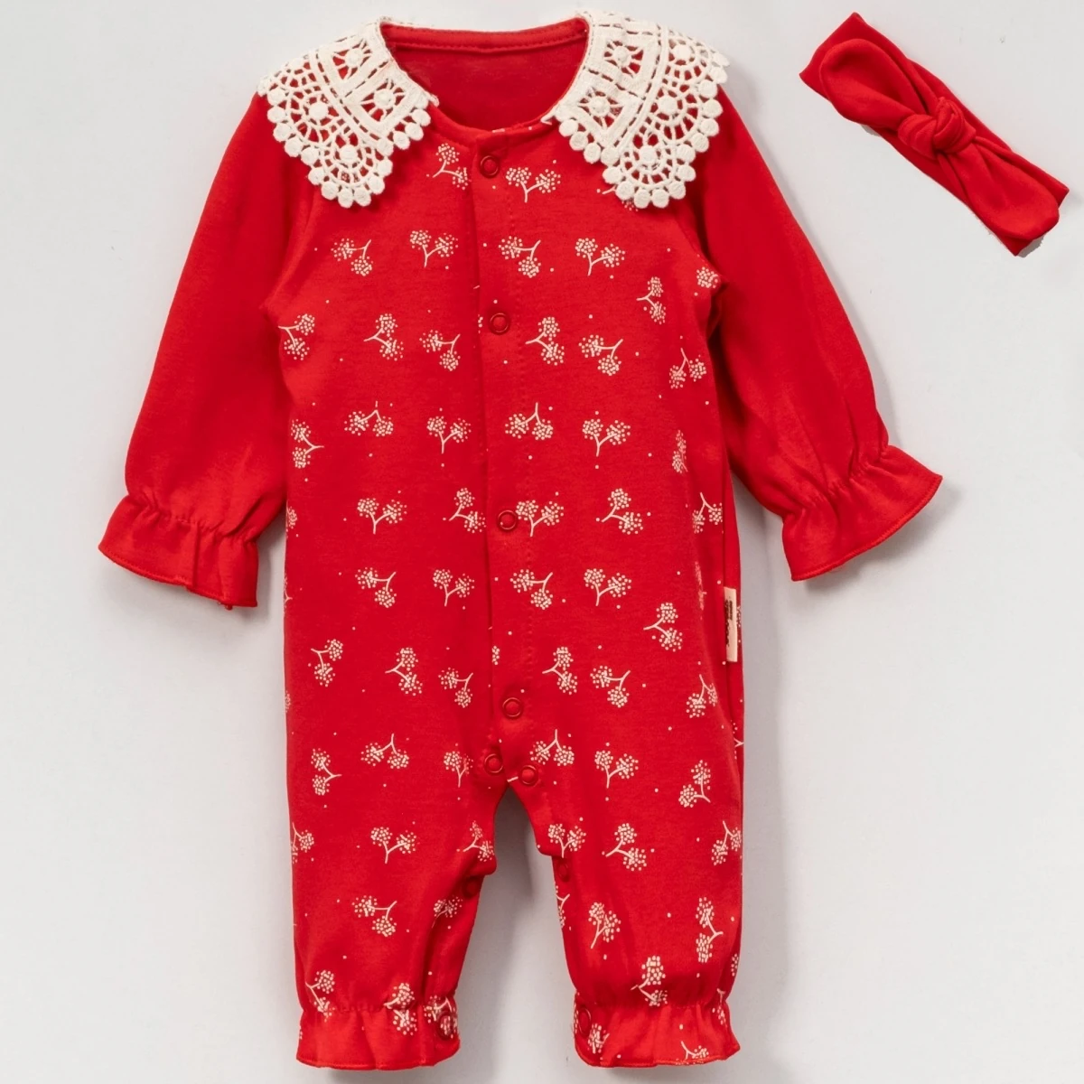 %100 Organik Pamuk Dantelli Bandanalı Tulum