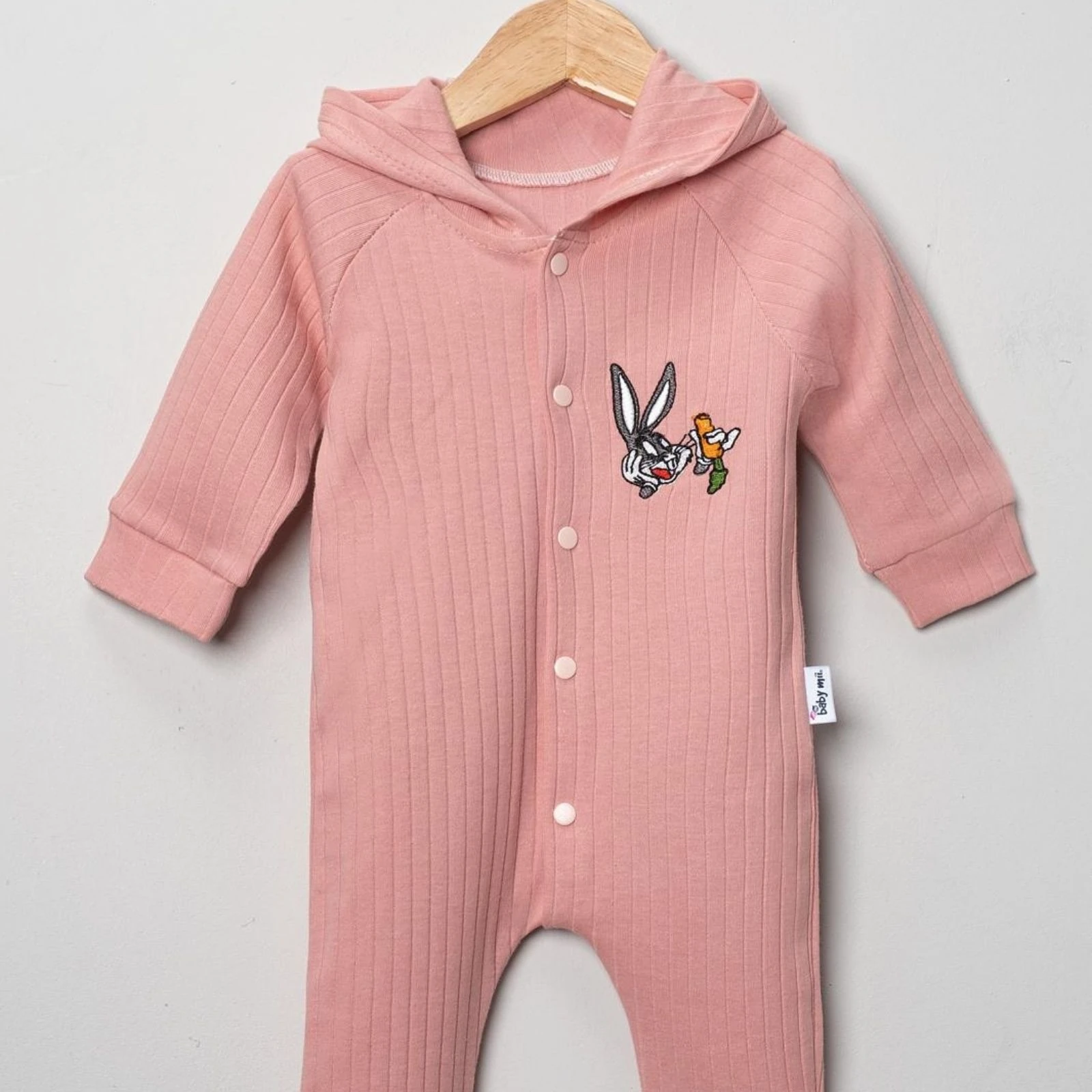 Unısex Tavşan Kulaklı Nakışlı Tulum