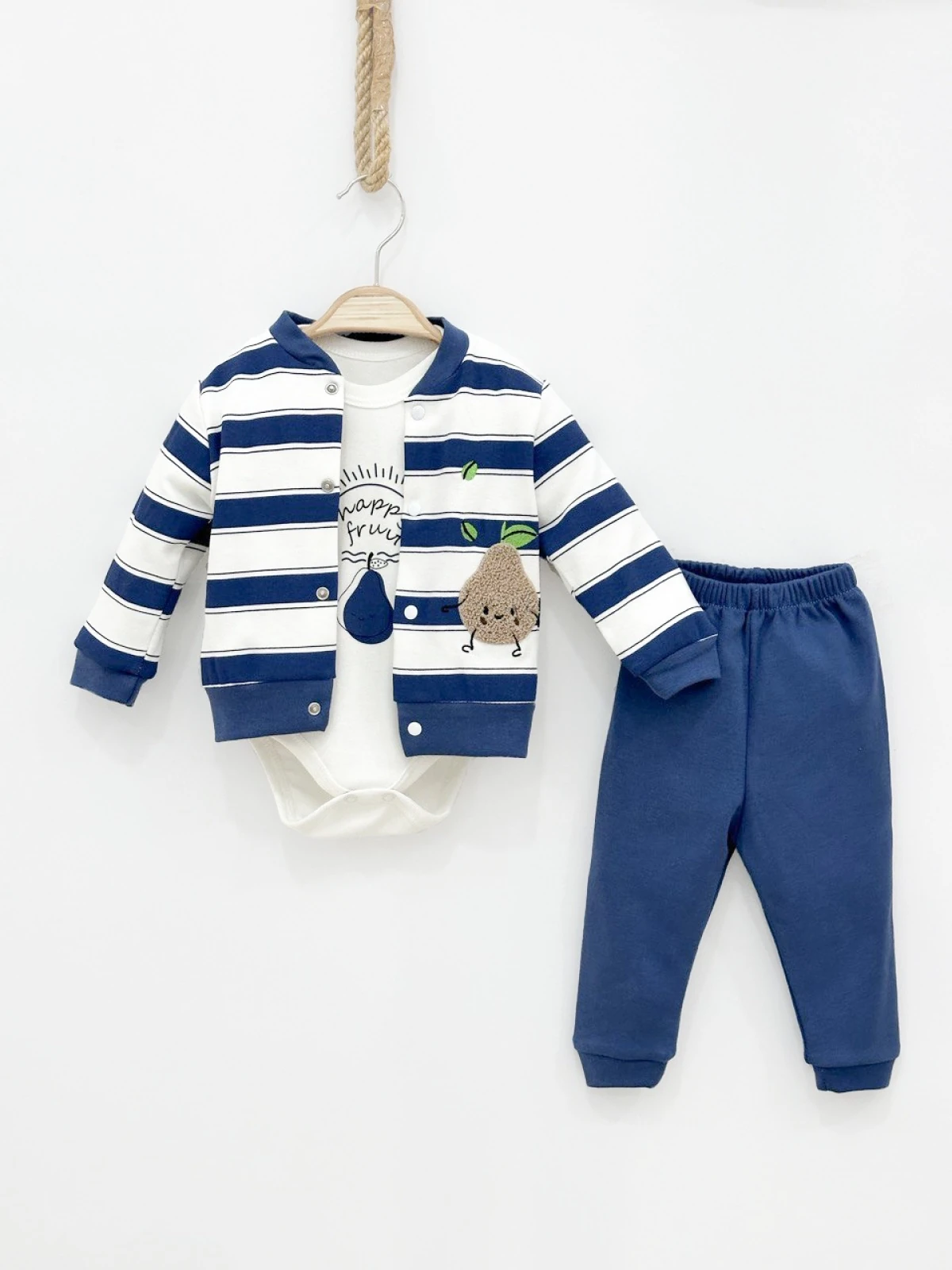 Çizgili Armut Nakışlı 3Lü Takım