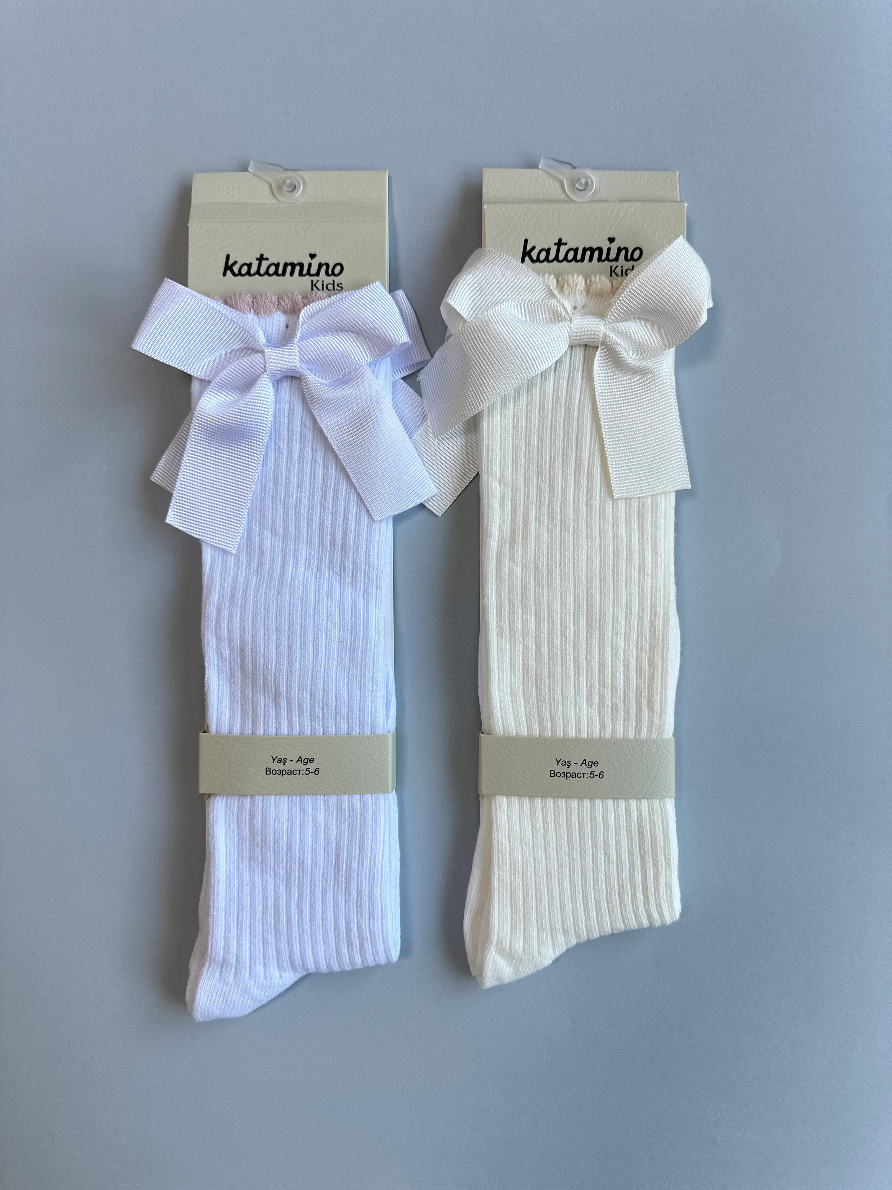 Kurdelalı 2'li Kız Çocuk Dizaltı Çorap Seti - KREM 