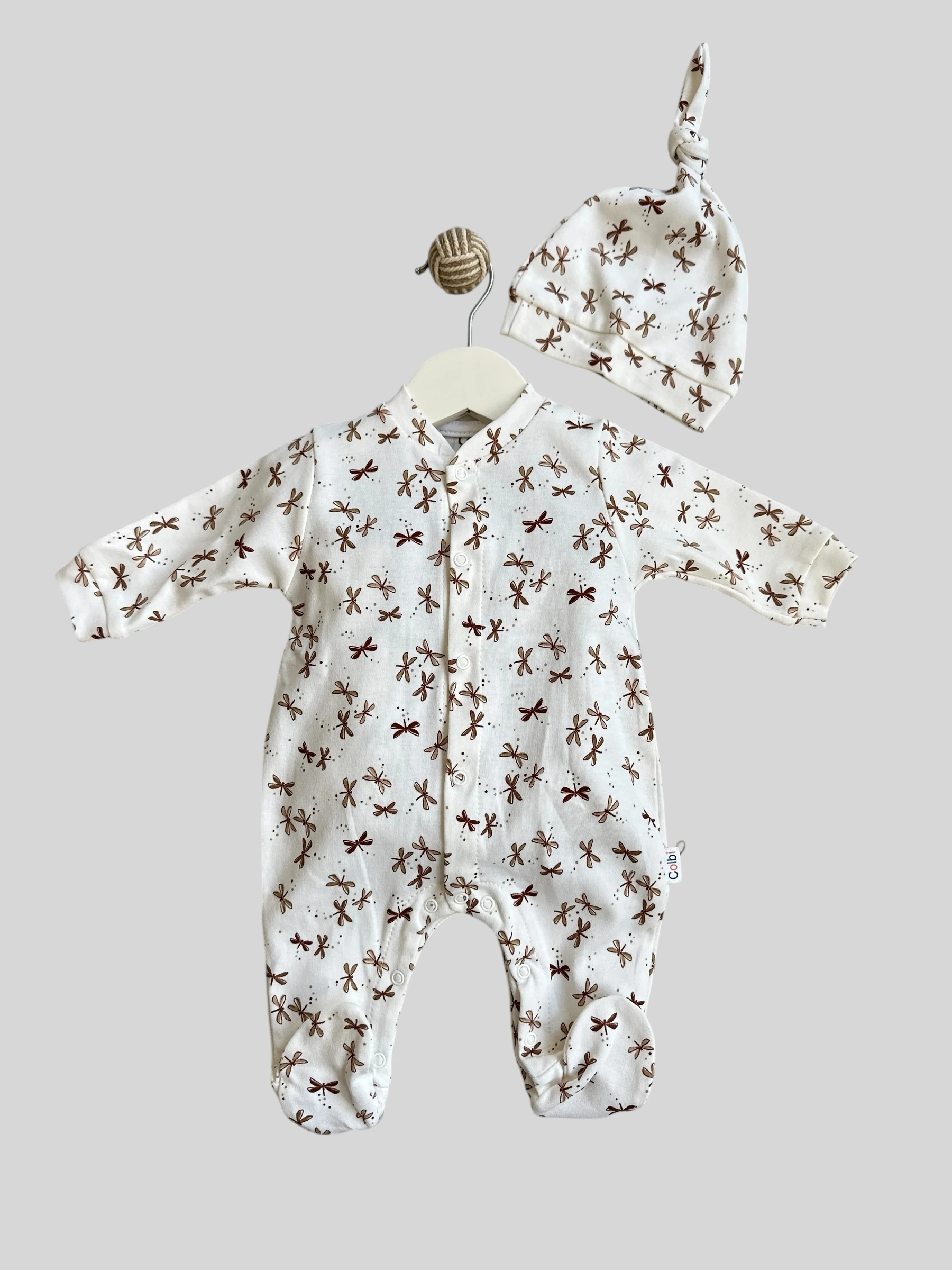 Yusufçuk Desenli Önden Çıtcıtlı Şapkalı Tulum Seti