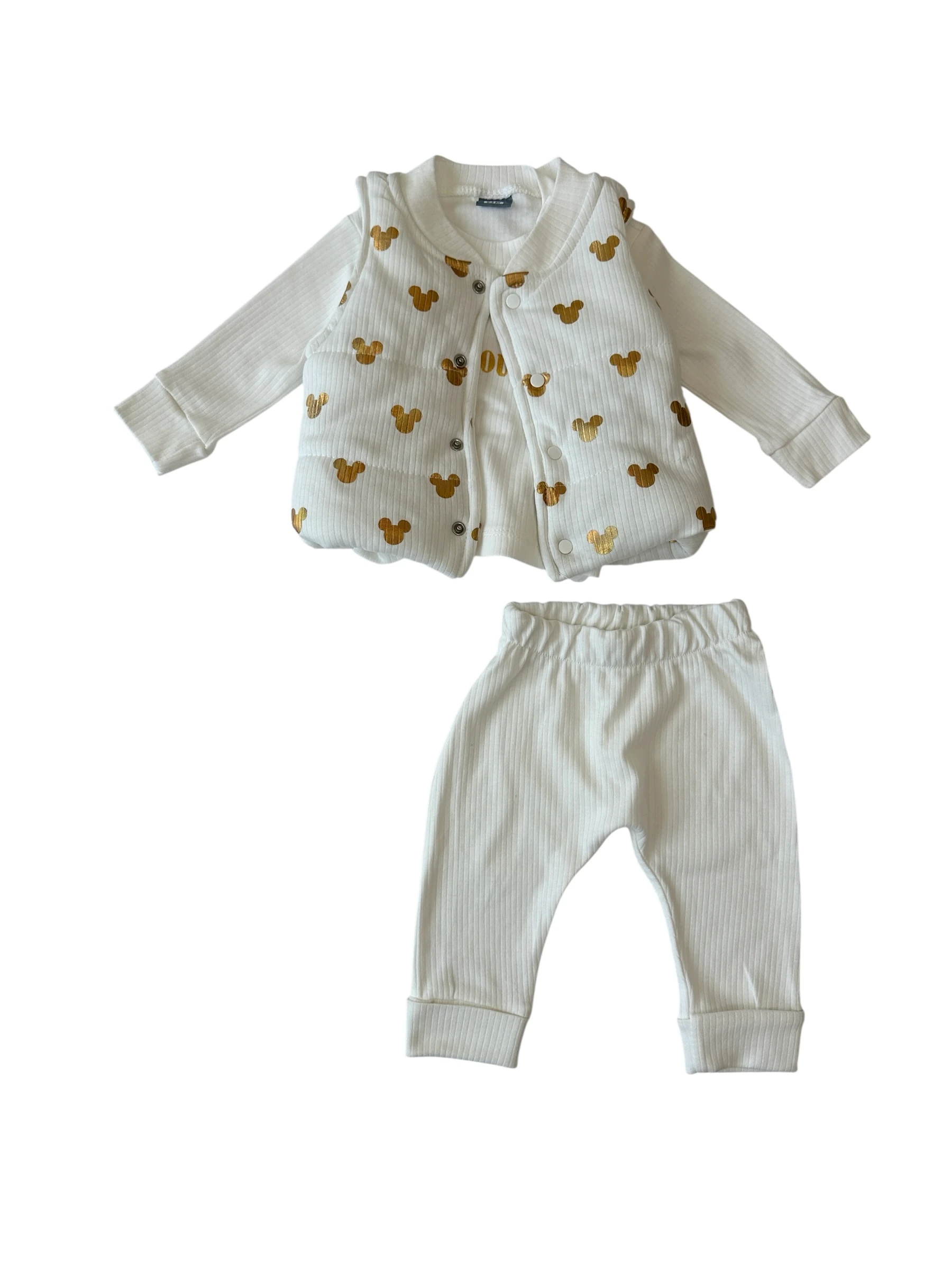 Gold Mickey Desenli 3'lü Şişme Yelekli Bebek Takımı