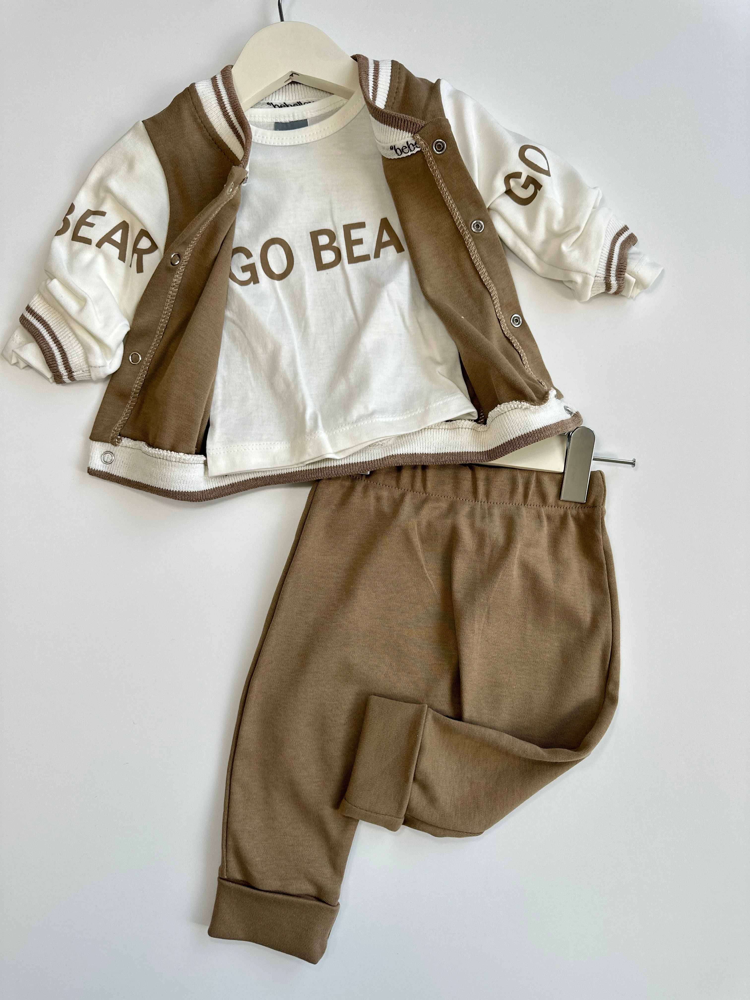 Ayıcık Desenli 3'lü Erkek Bebek Kolej Takım Seti