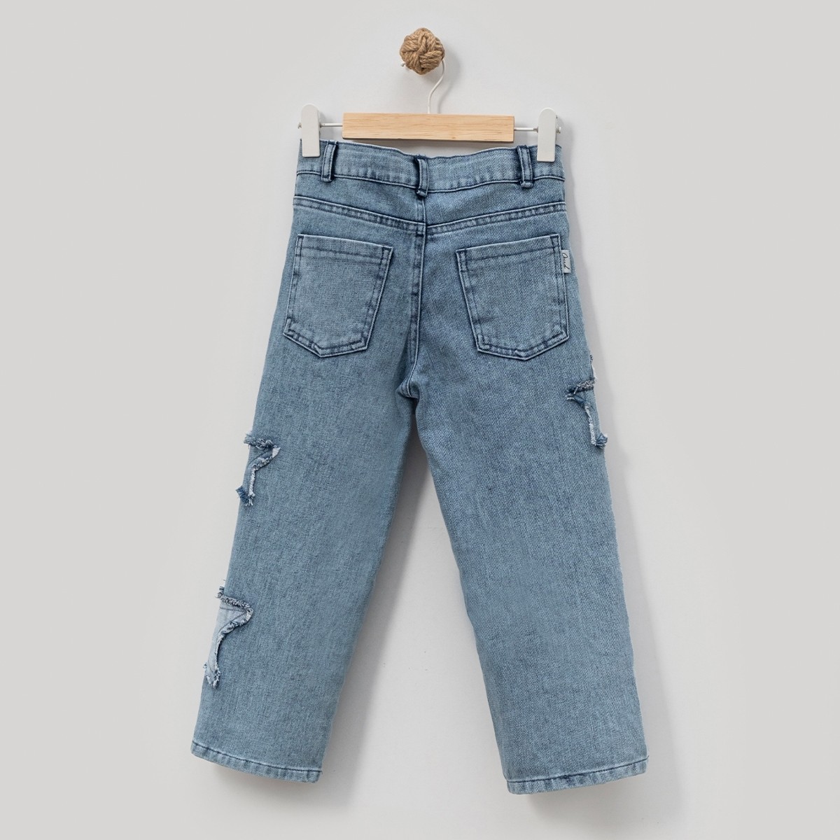 Yıldız Nakışlı Kız Çocuk Kot Pantolon/Jeans